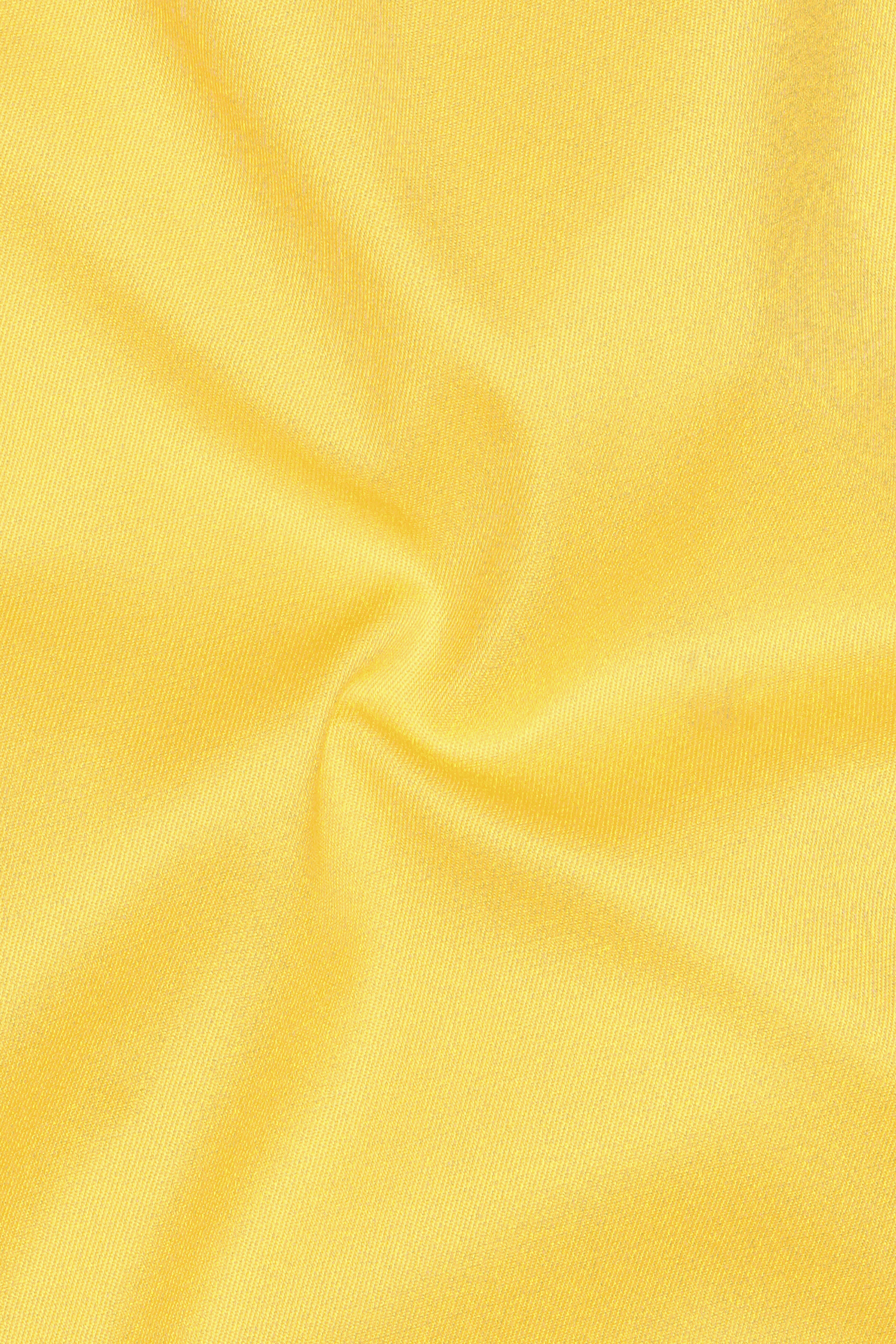Saffron Elegance-Lemon Yellow Solid Wool Rich Tuxedo Slight Stretch Blazer