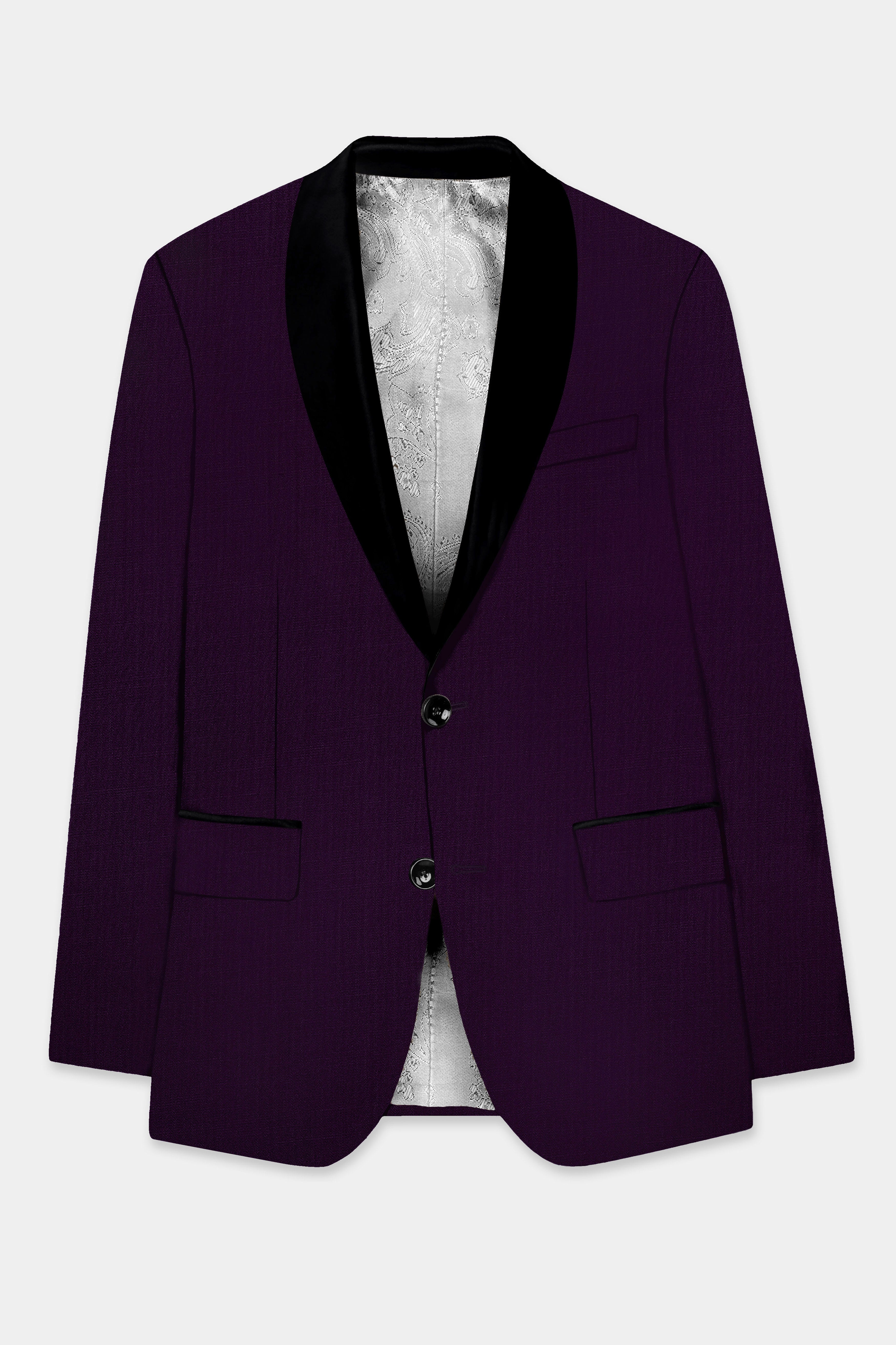 Regal Plum-Eggplant Purple Solid Wool Rich Tuxedo Slight Stretch Blazer