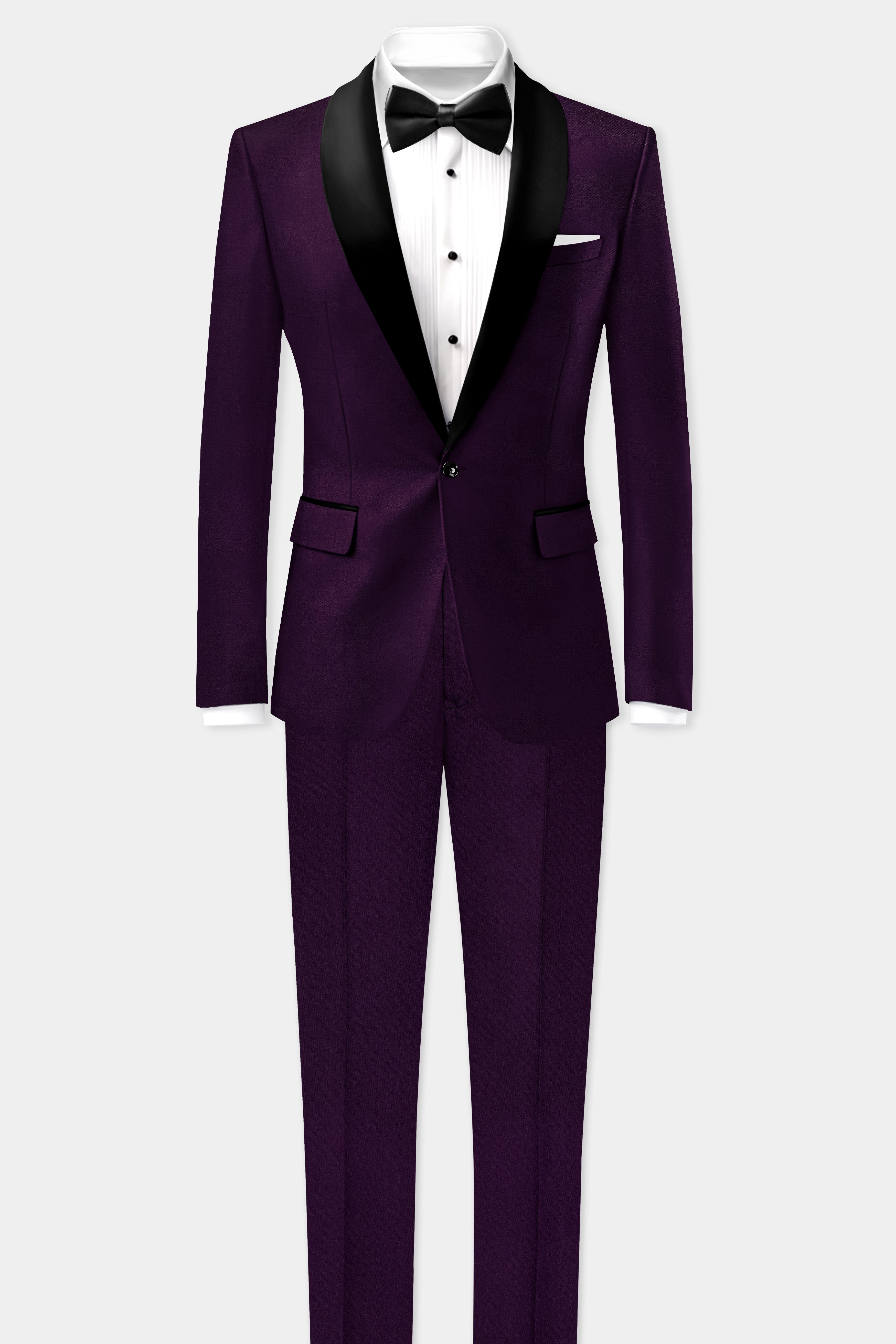 Regal Plum-Eggplant Purple Solid Wool Rich Tuxedo Slight Stretch Blazer