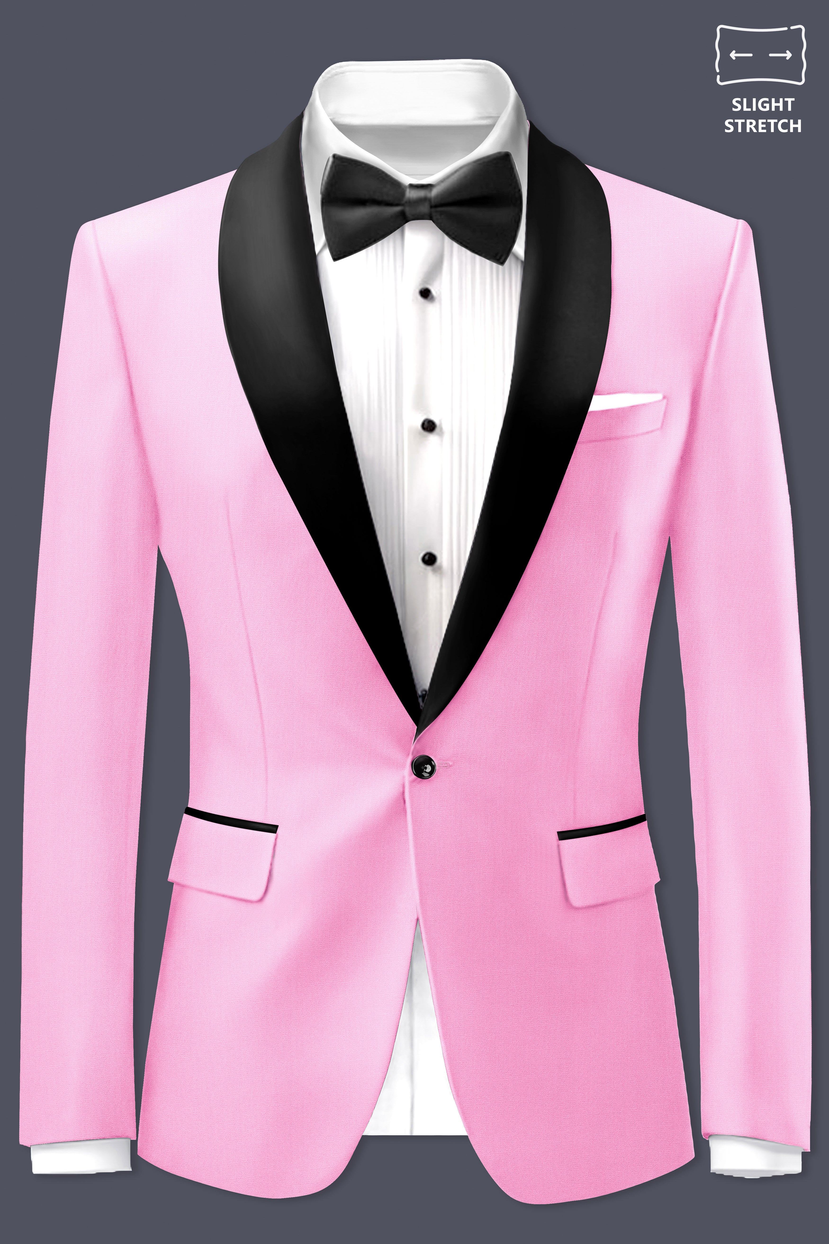 Rosé Reverie-Pestel Pink Solid Wool Rich Tuxedo Slight Stretch Blazer