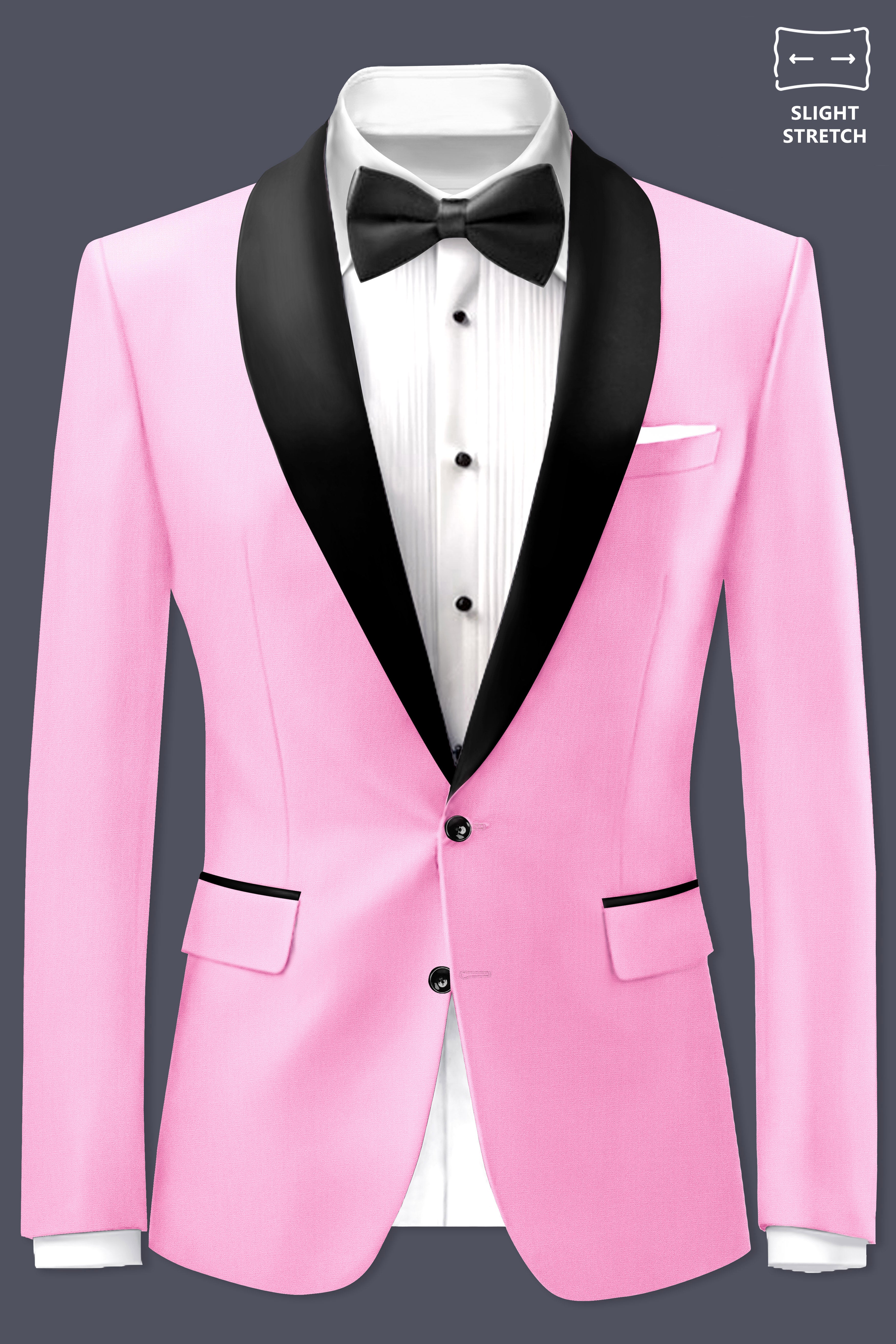 Rosé Reverie-Pestel Pink Solid Wool Rich Tuxedo Slight Stretch Blazer