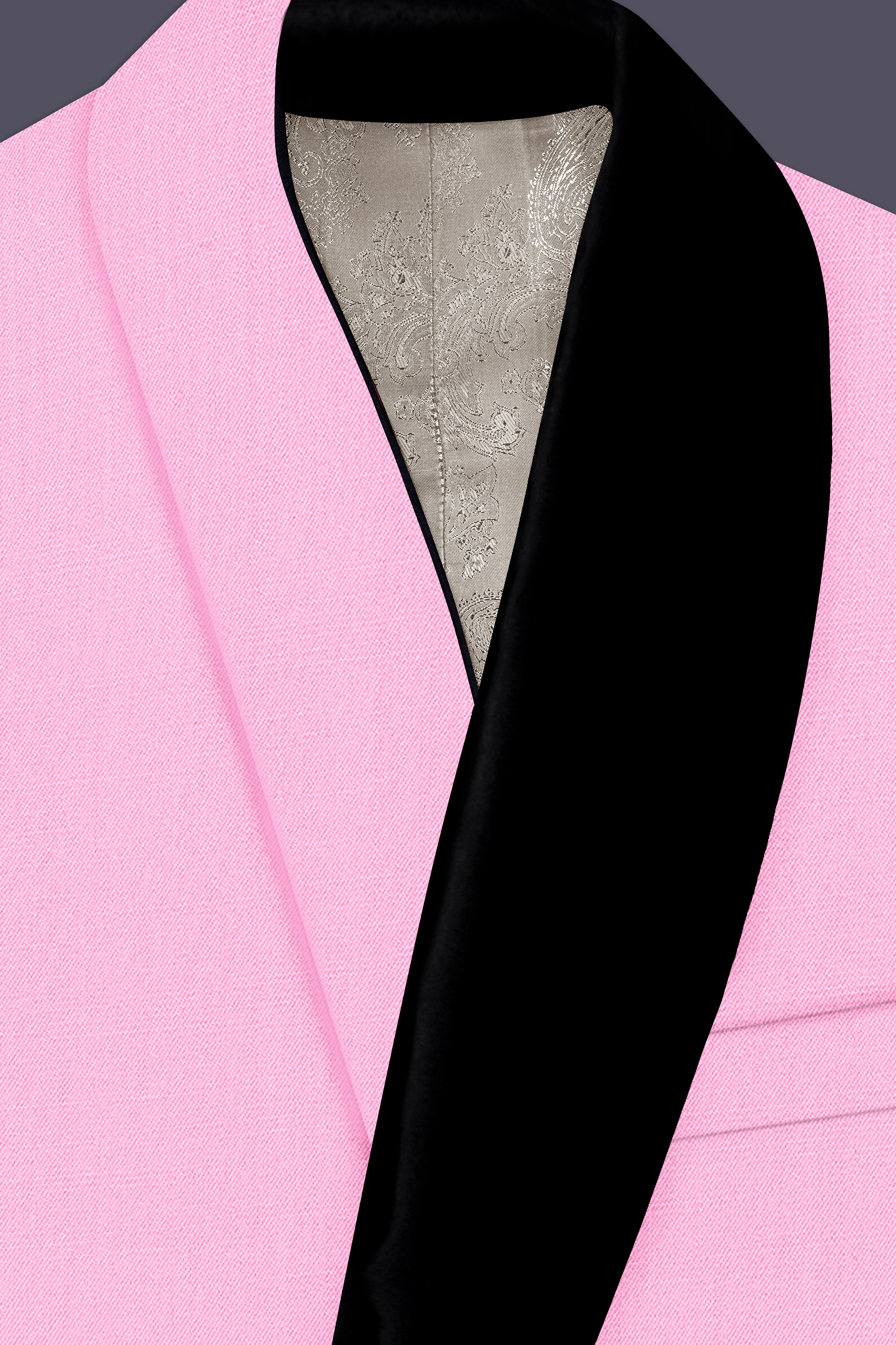 Rosé Reverie-Pestel Pink Solid Wool Rich Tuxedo Slight Stretch Blazer