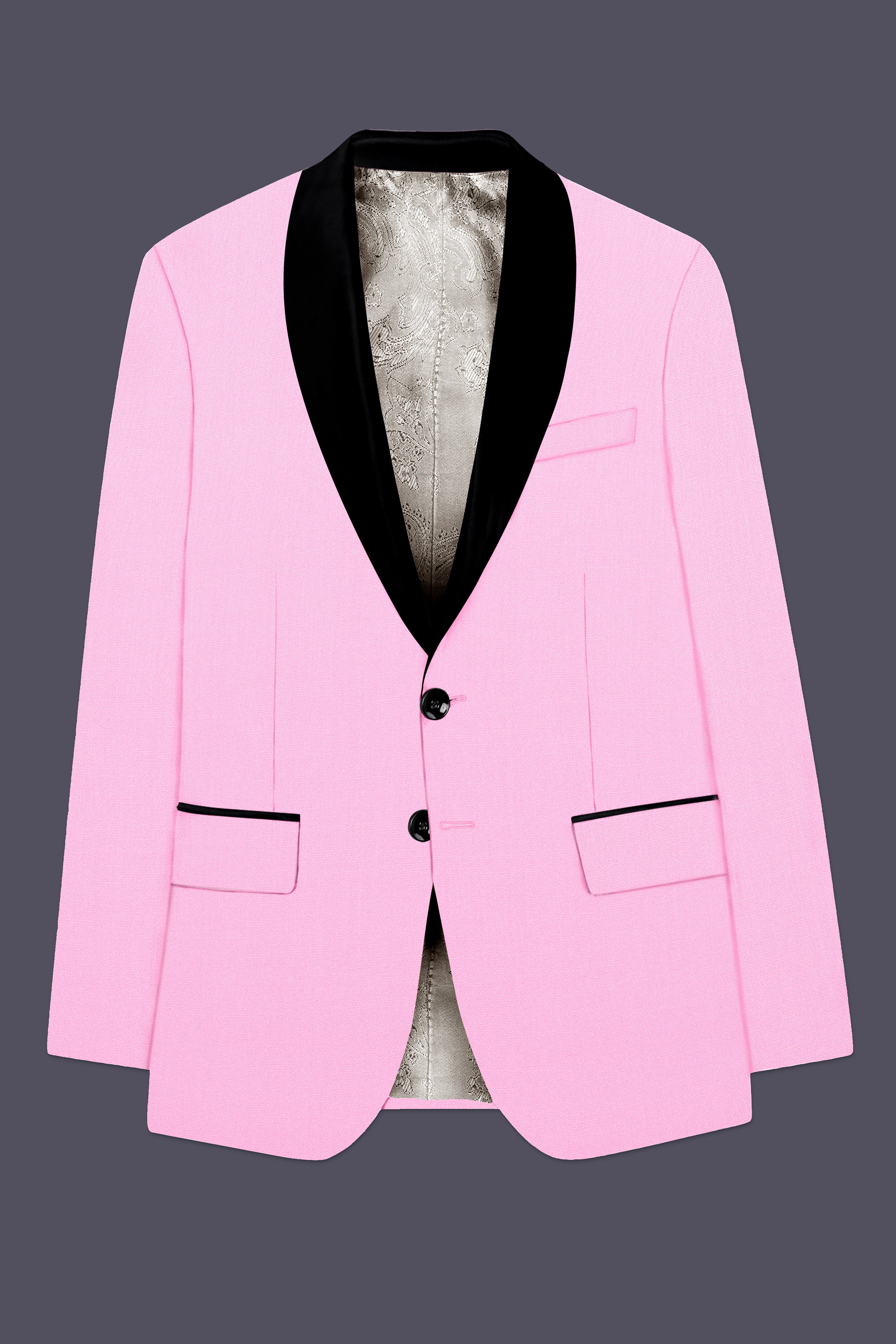 Rosé Reverie-Pestel Pink Solid Wool Rich Tuxedo Slight Stretch Blazer