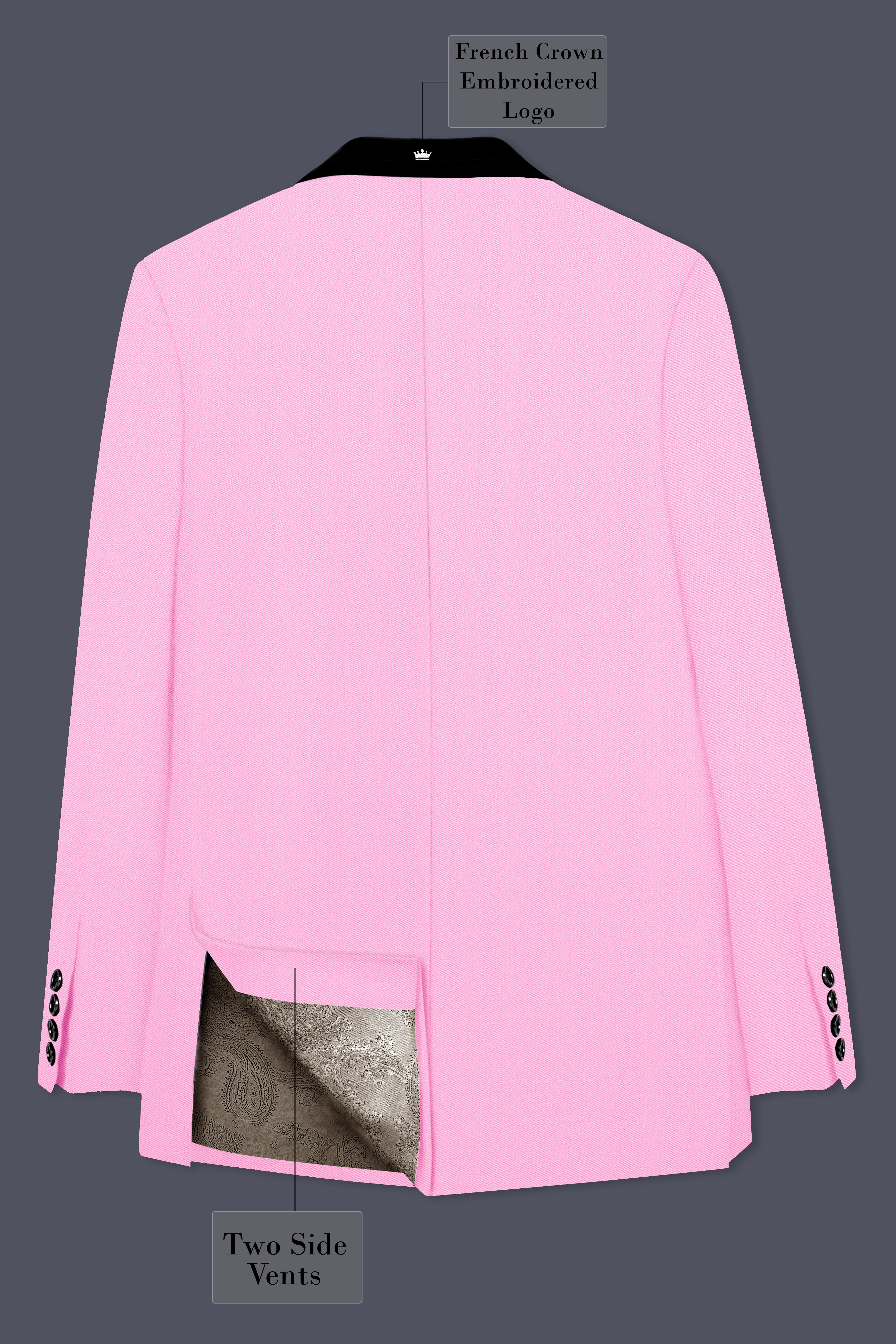 Rosé Reverie-Pestel Pink Solid Wool Rich Tuxedo Slight Stretch Blazer