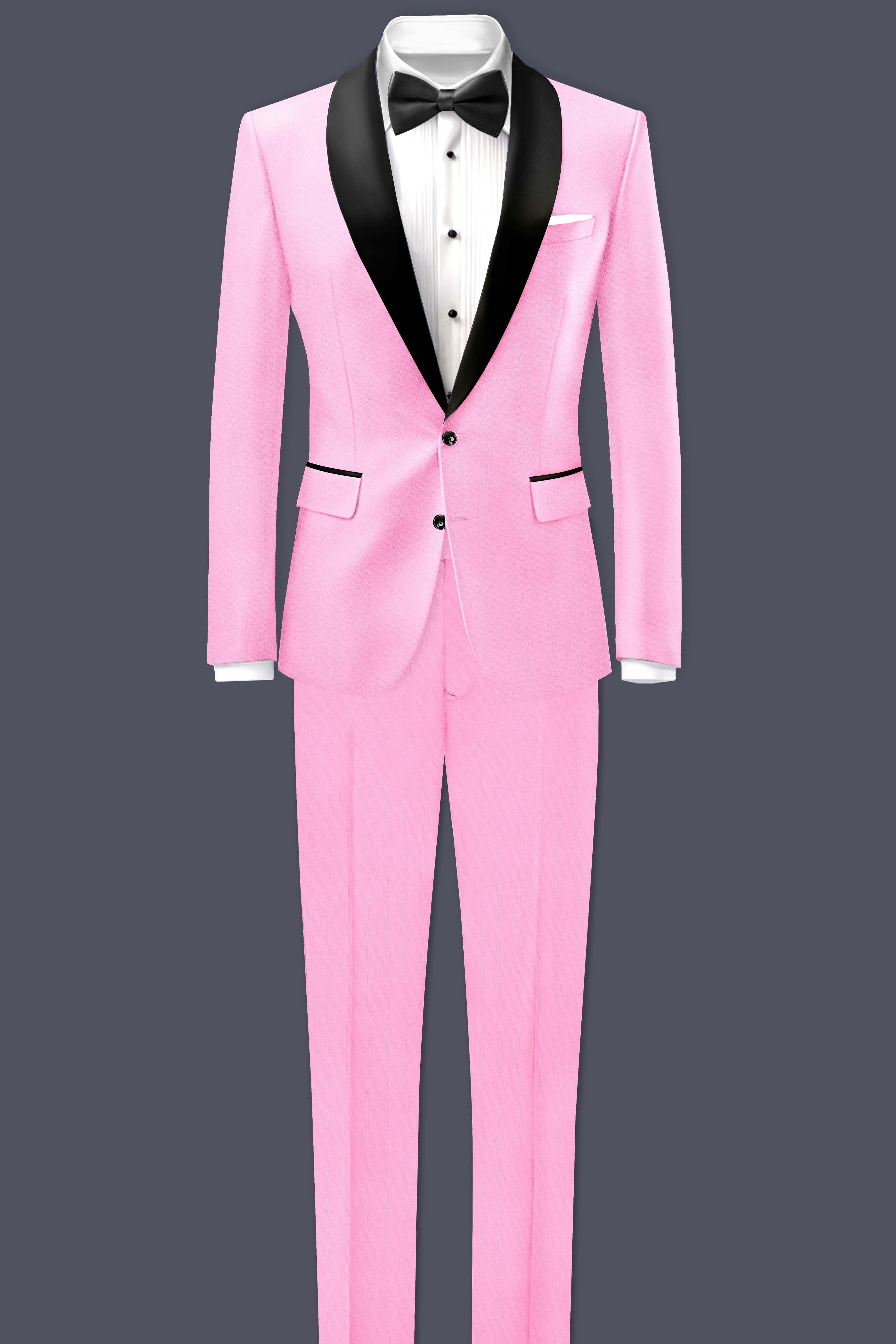 Rosé Reverie-Pestel Pink Solid Wool Rich Tuxedo Slight Stretch Blazer