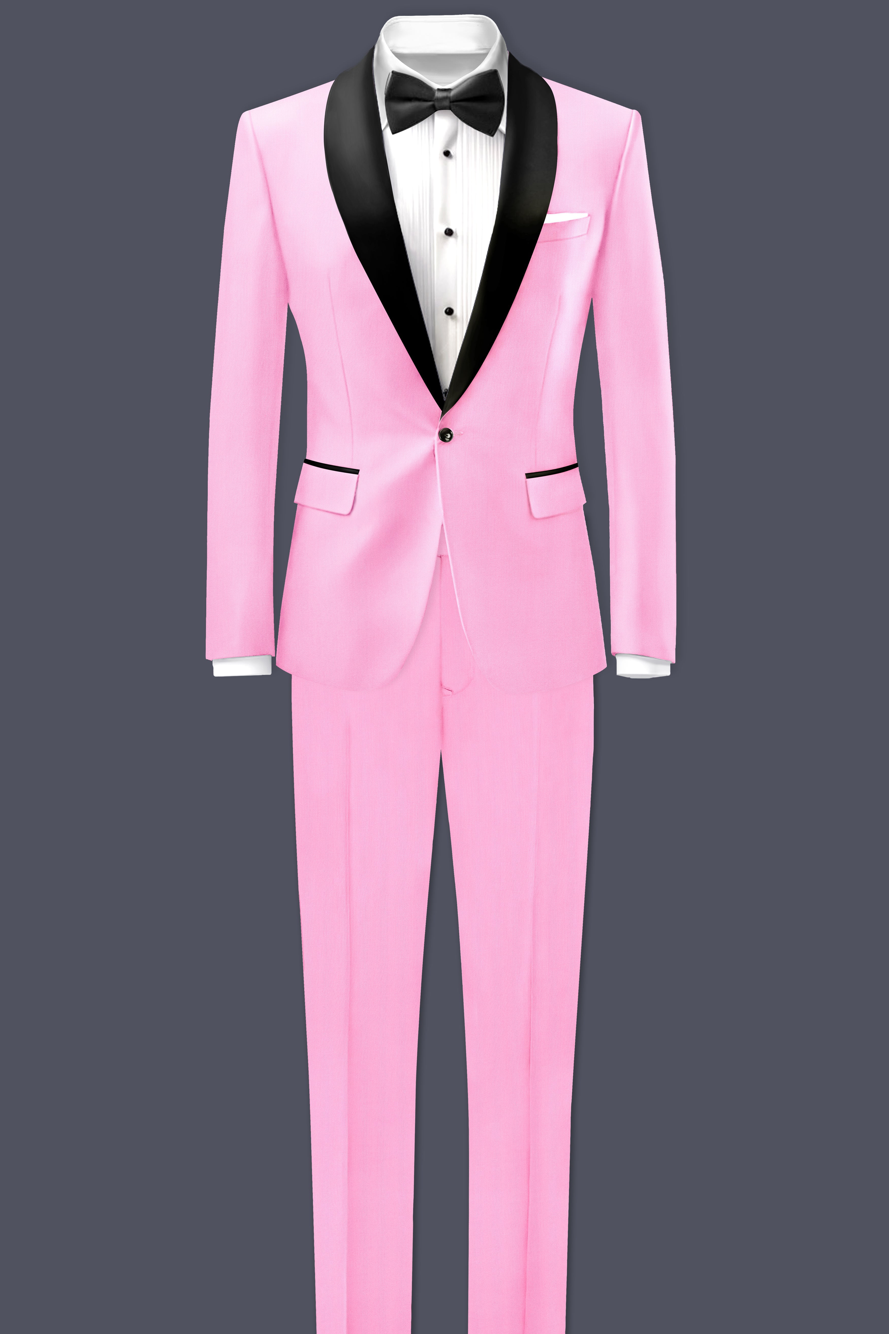 Rosé Reverie-Pestel Pink Solid Wool Rich Tuxedo Slight Stretch Blazer