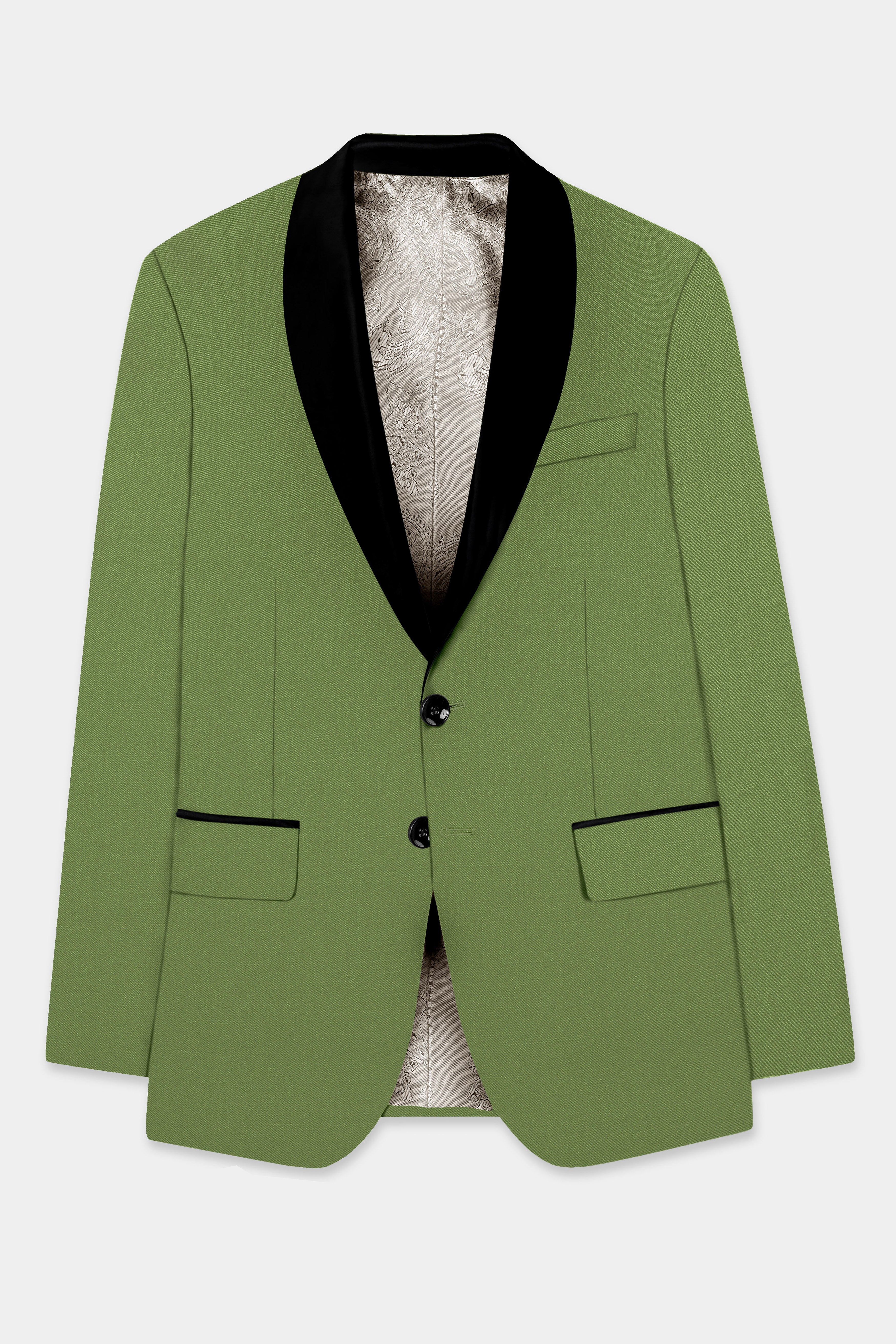 Sage Regal-Dingley Green Solid Wool Rich Tuxedo Slight Stretch Blazer