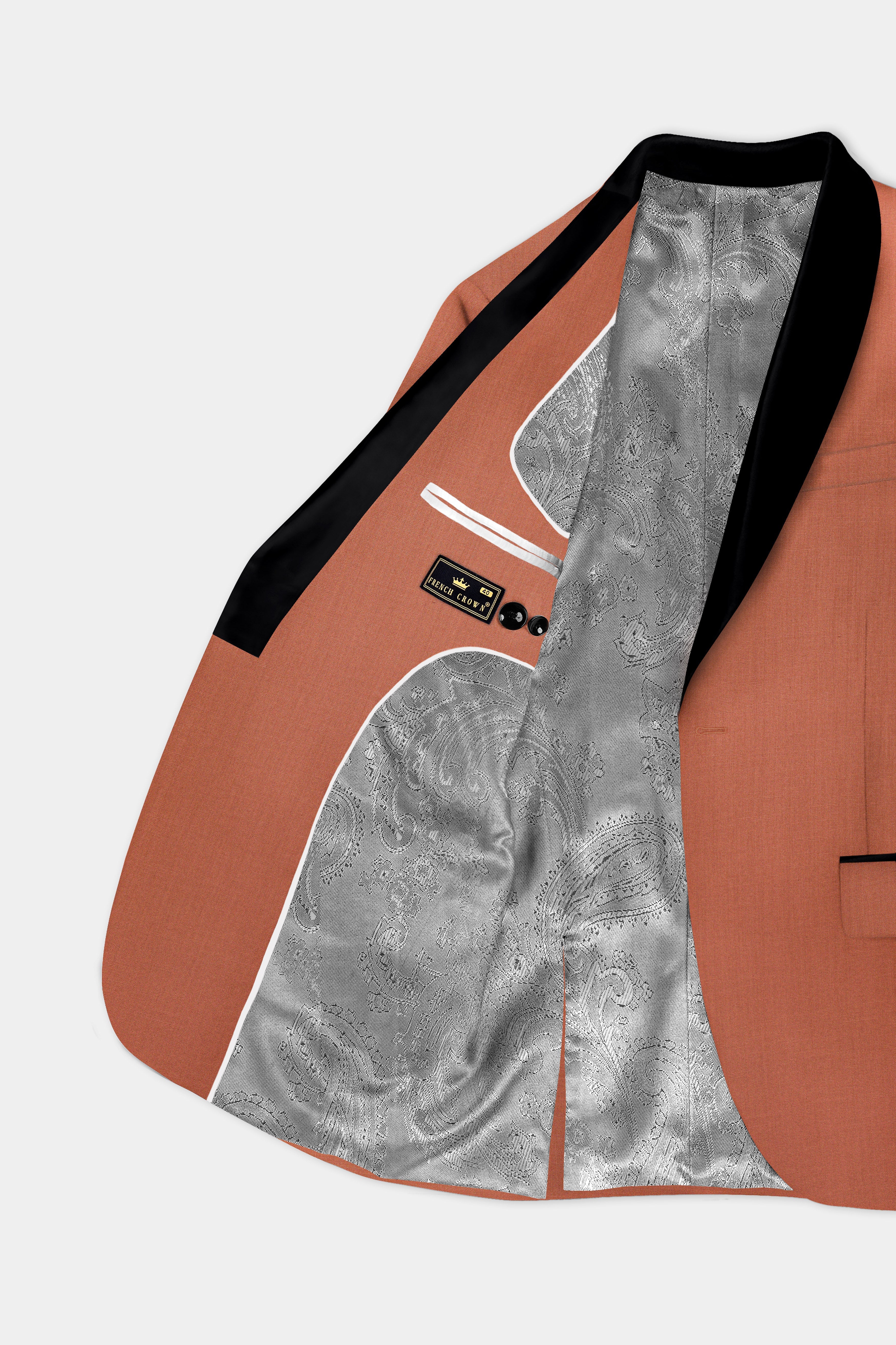 Spiced Sunset-Salmon Orange Solid Wool Rich Slight Stretch Tuxedo Blazer