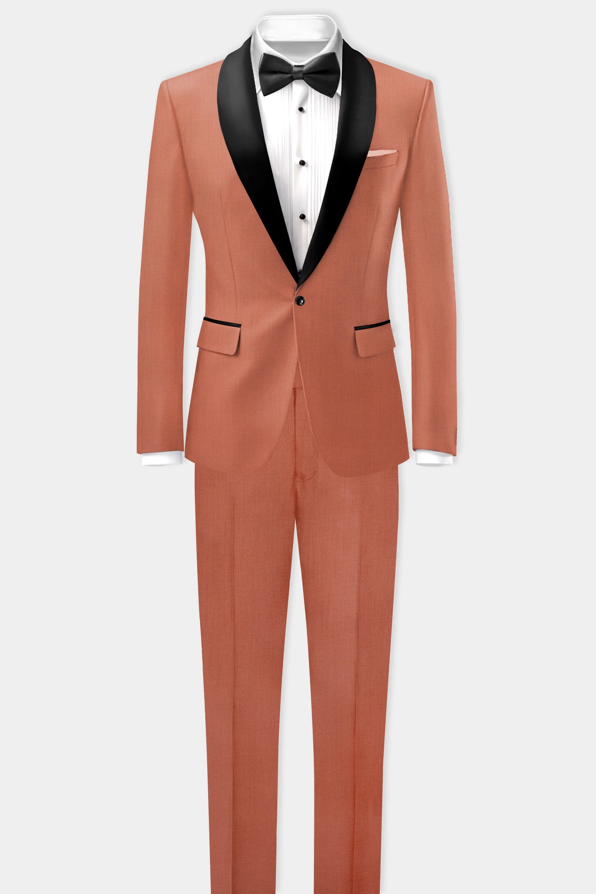 Spiced Sunset-Salmon Orange Solid Wool Rich Slight Stretch Tuxedo Blazer