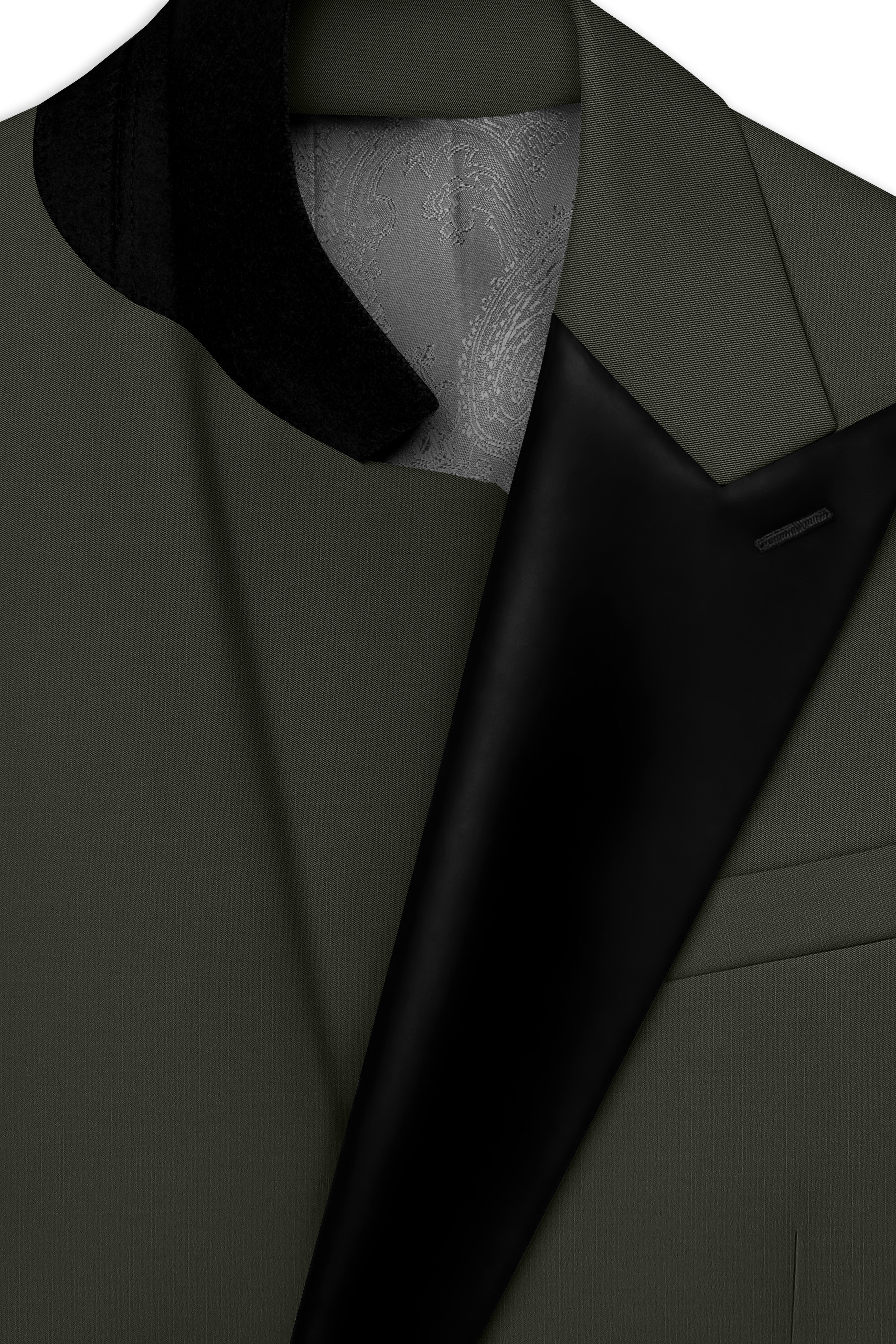 Verdant Majesty-Juniper Green Solid Wool Rich Peak Lapel Tuxedo Slight Stretch Blazer