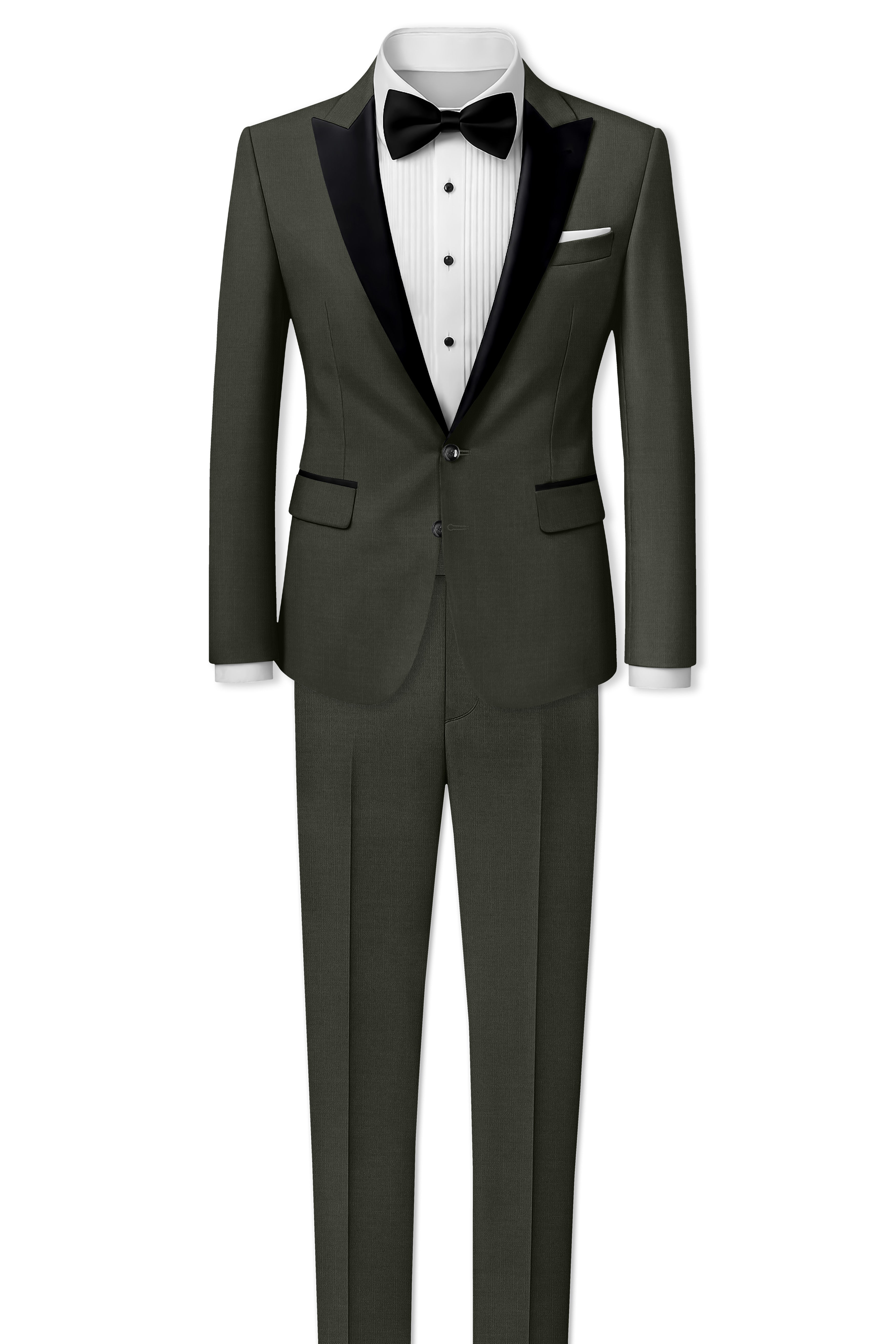 Verdant Majesty-Juniper Green Solid Wool Rich Peak Lapel Tuxedo Slight Stretch Blazer