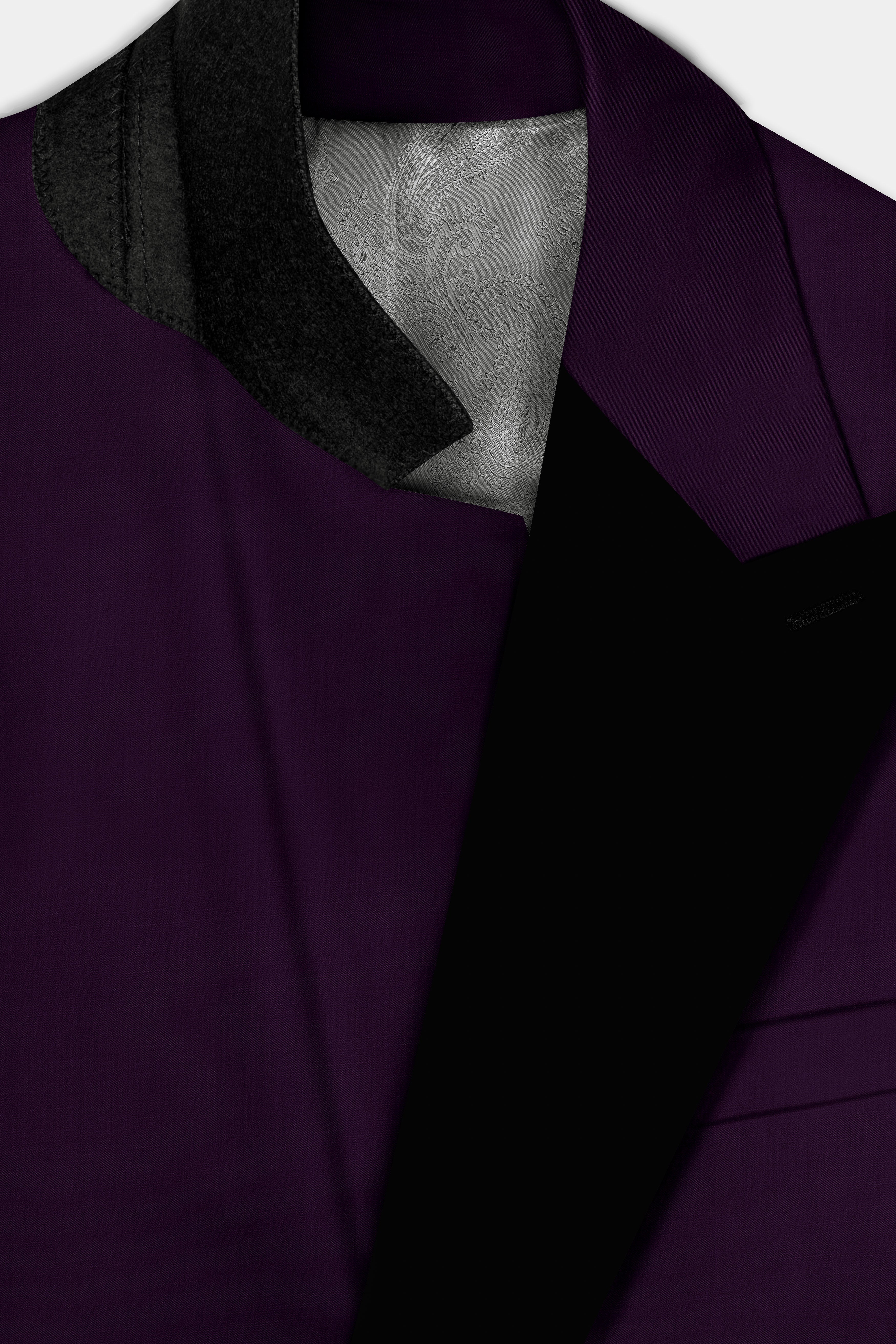 Regal Plum-Eggplant Purple Solid Wool Rich Peak Lapel Tuxedo Slight Stretch Blazer