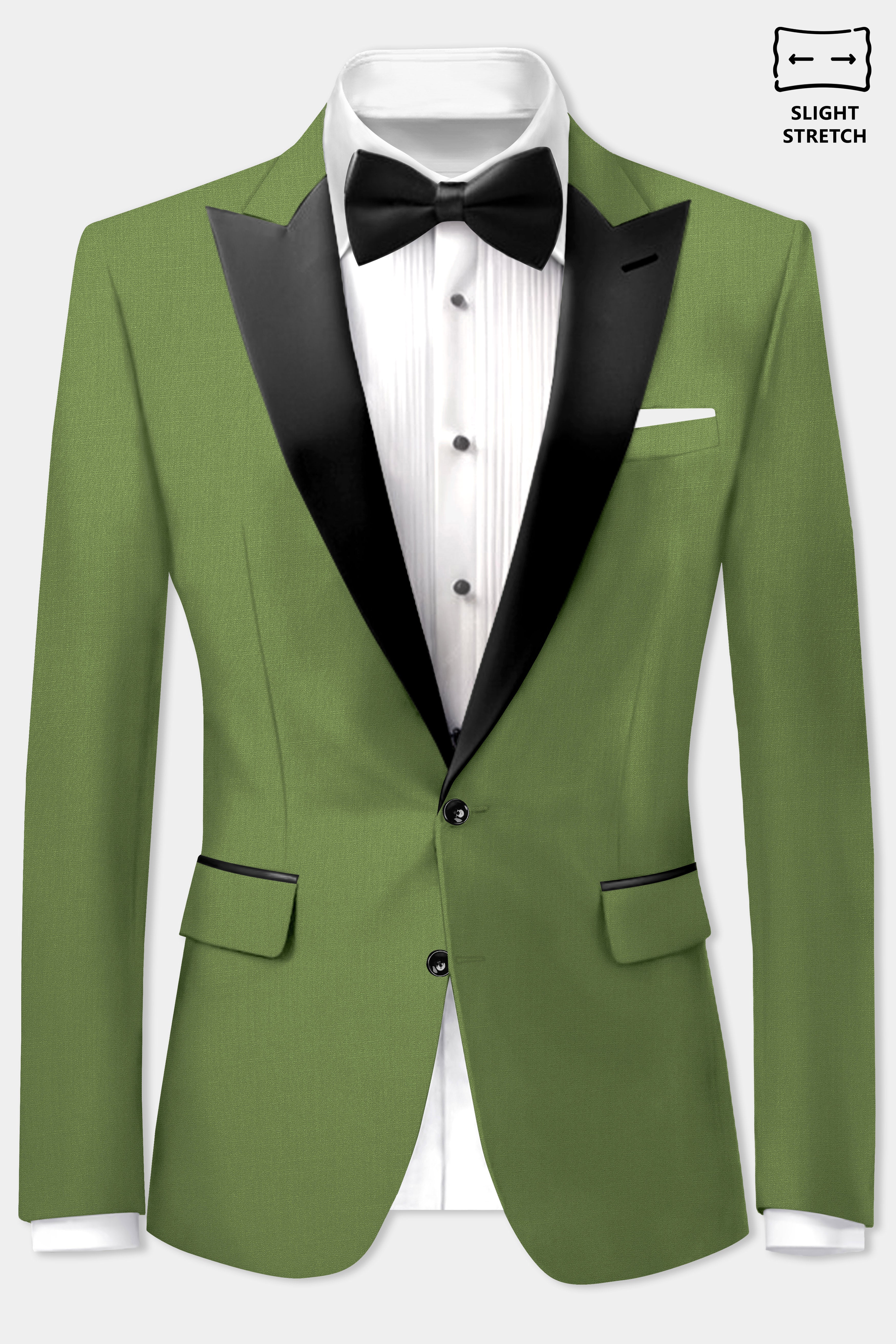 Sage Regal-Dingley Green Solid Wool Rich Peak Lapel Tuxedo Slight Stretch Blazer