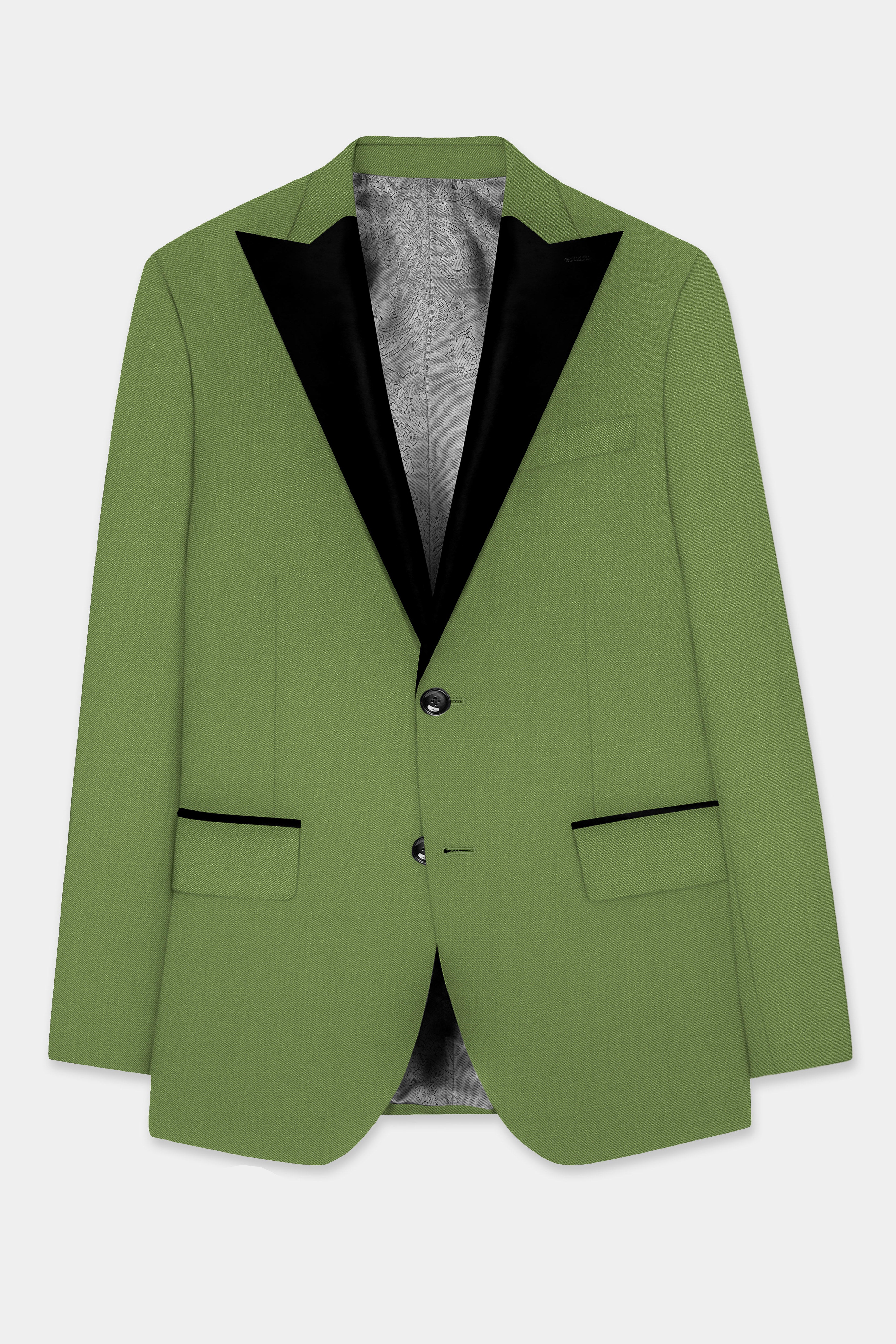 Sage Regal-Dingley Green Solid Wool Rich Peak Lapel Tuxedo Slight Stretch Blazer