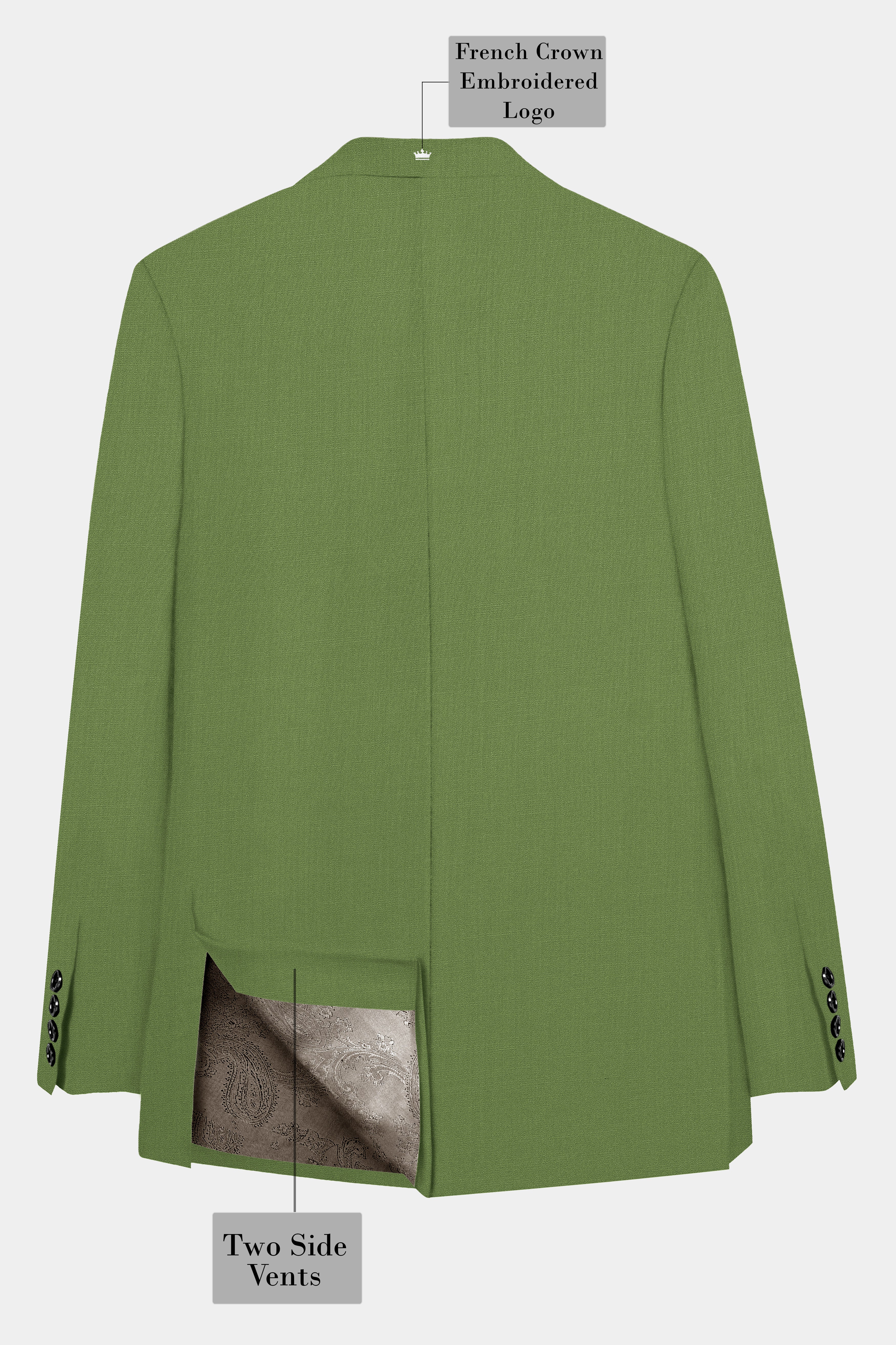 Sage Regal-Dingley Green Solid Wool Rich Peak Lapel Tuxedo Slight Stretch Blazer