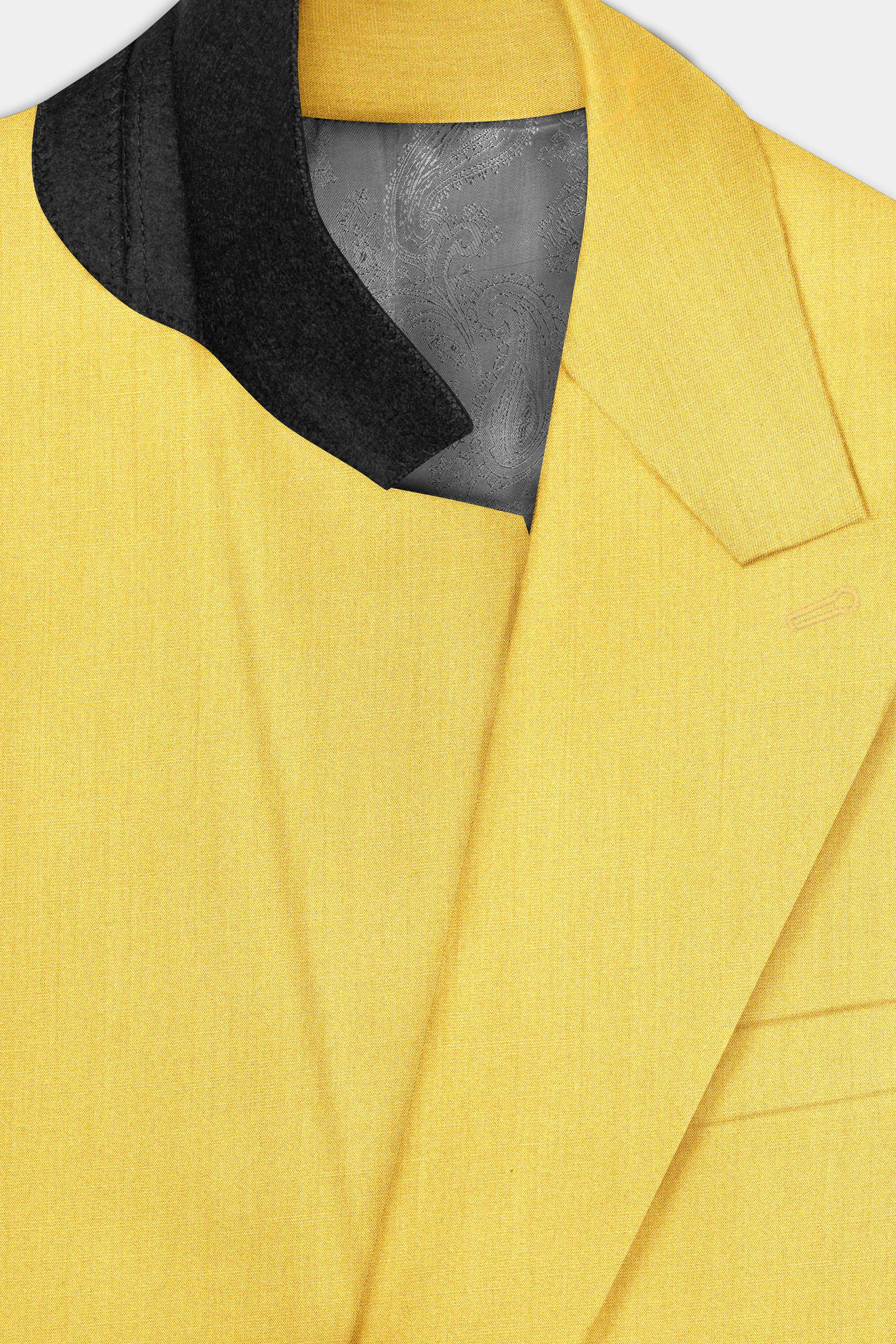 Saffron Elegance-Lemon Yellow Solid Wool Rich Double Breasted Slight Stretch Blazer