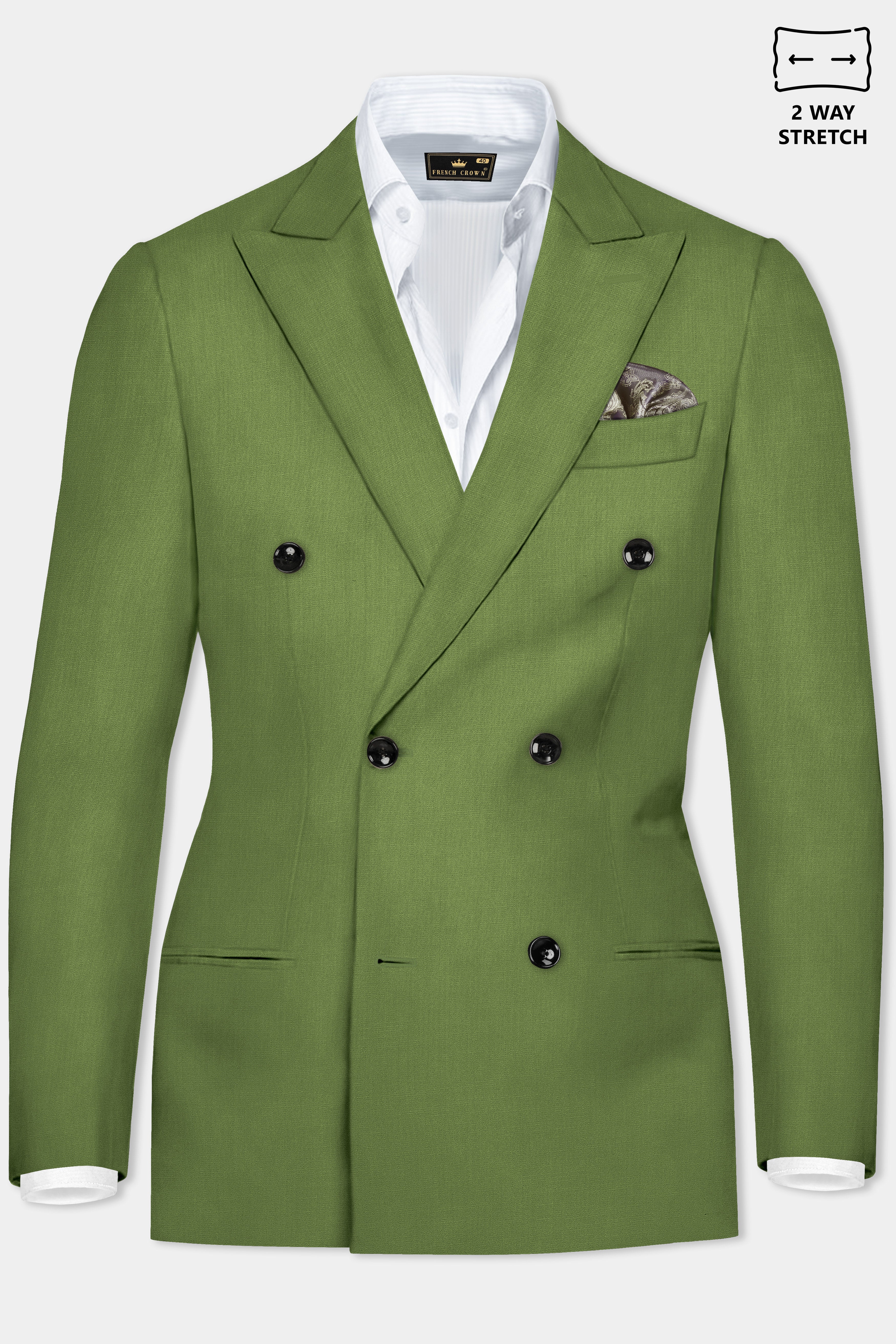 Sage Regal-Dingley Green Solid Wool Rich Double Breasted Slight Stretch Blazer