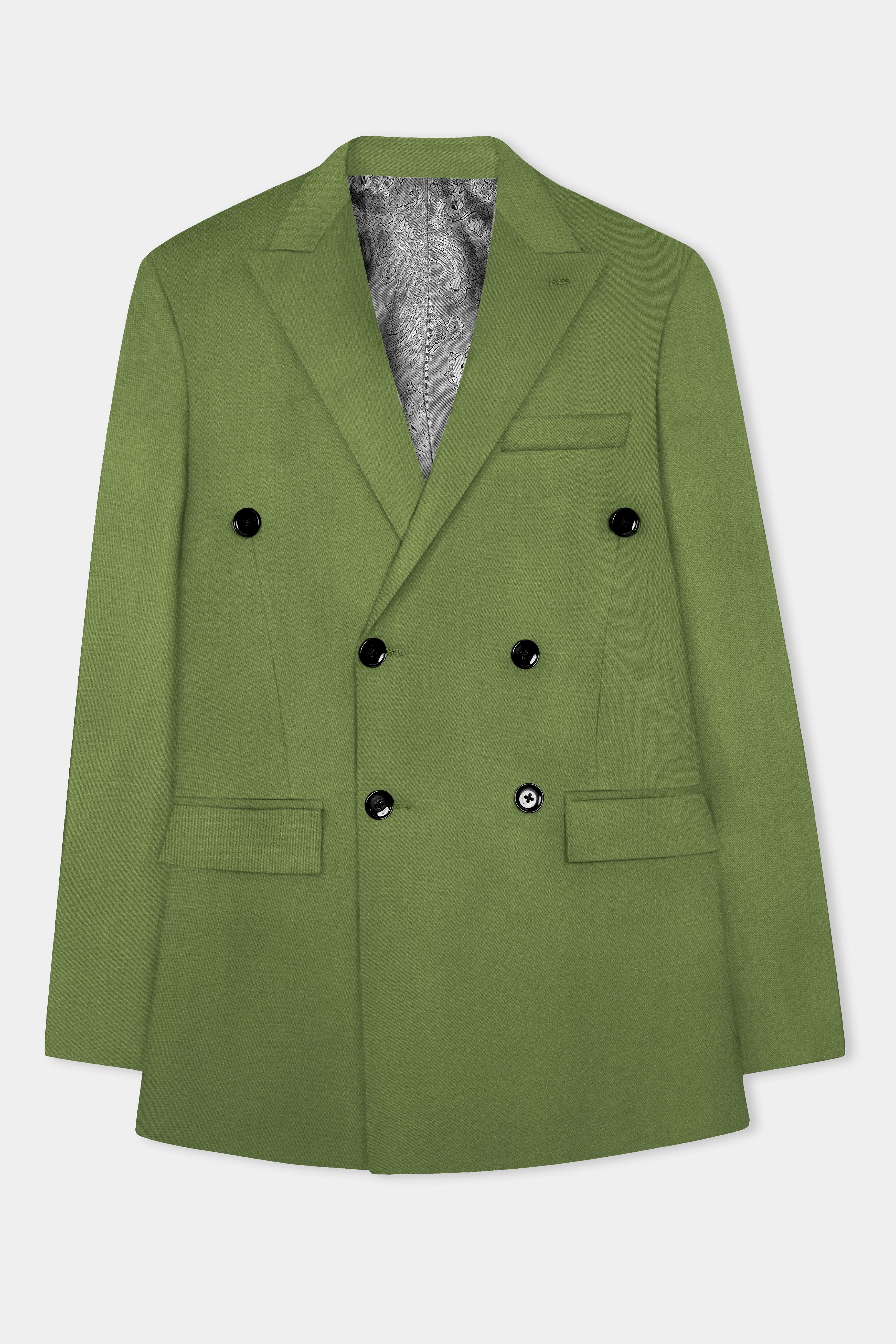 Sage Regal-Dingley Green Solid Wool Rich Double Breasted Slight Stretch Blazer