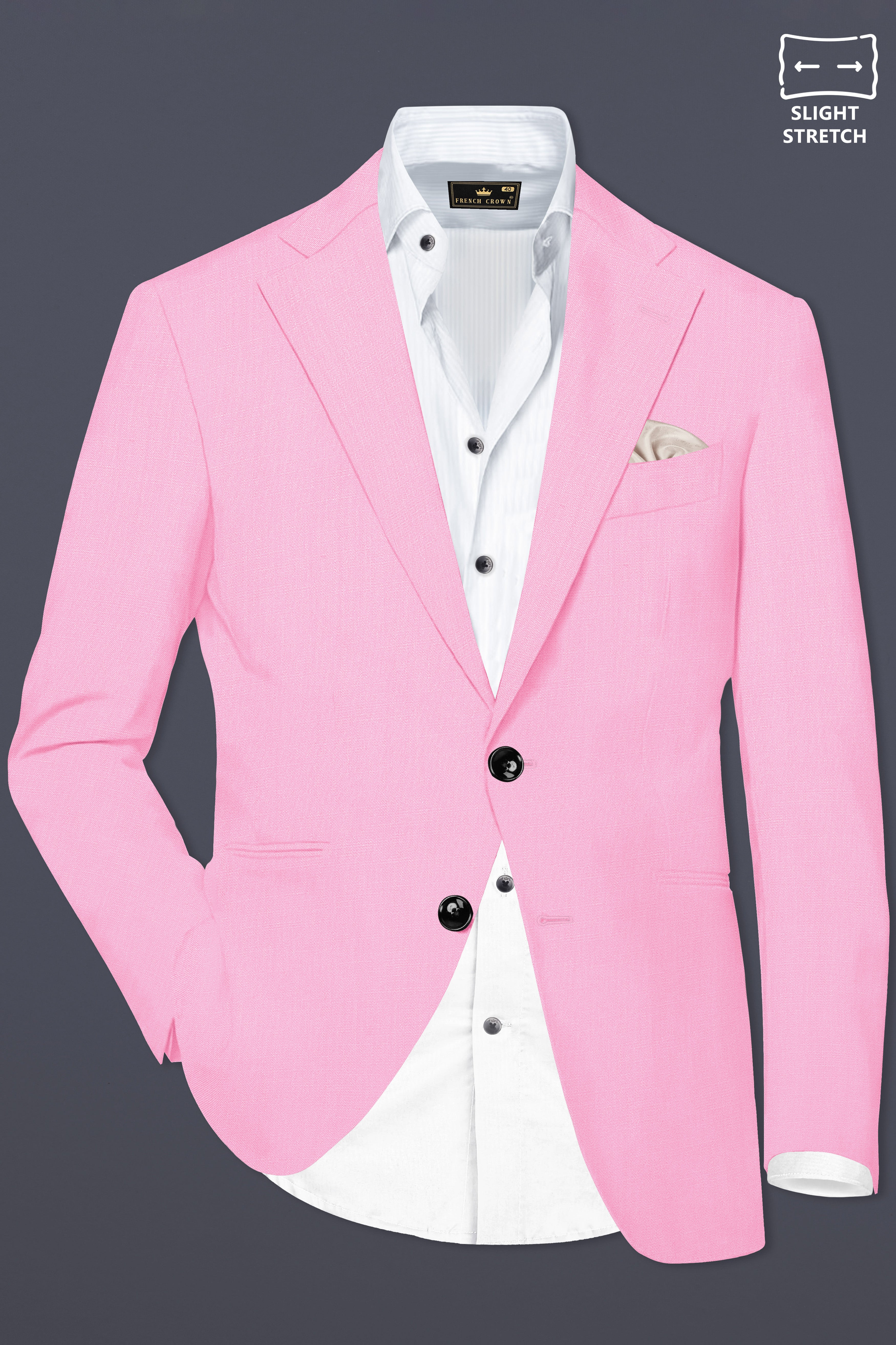 Rosé Reverie-Pestel Pink Solid Wool Rich Single Breasted Slight Stretch Blazer