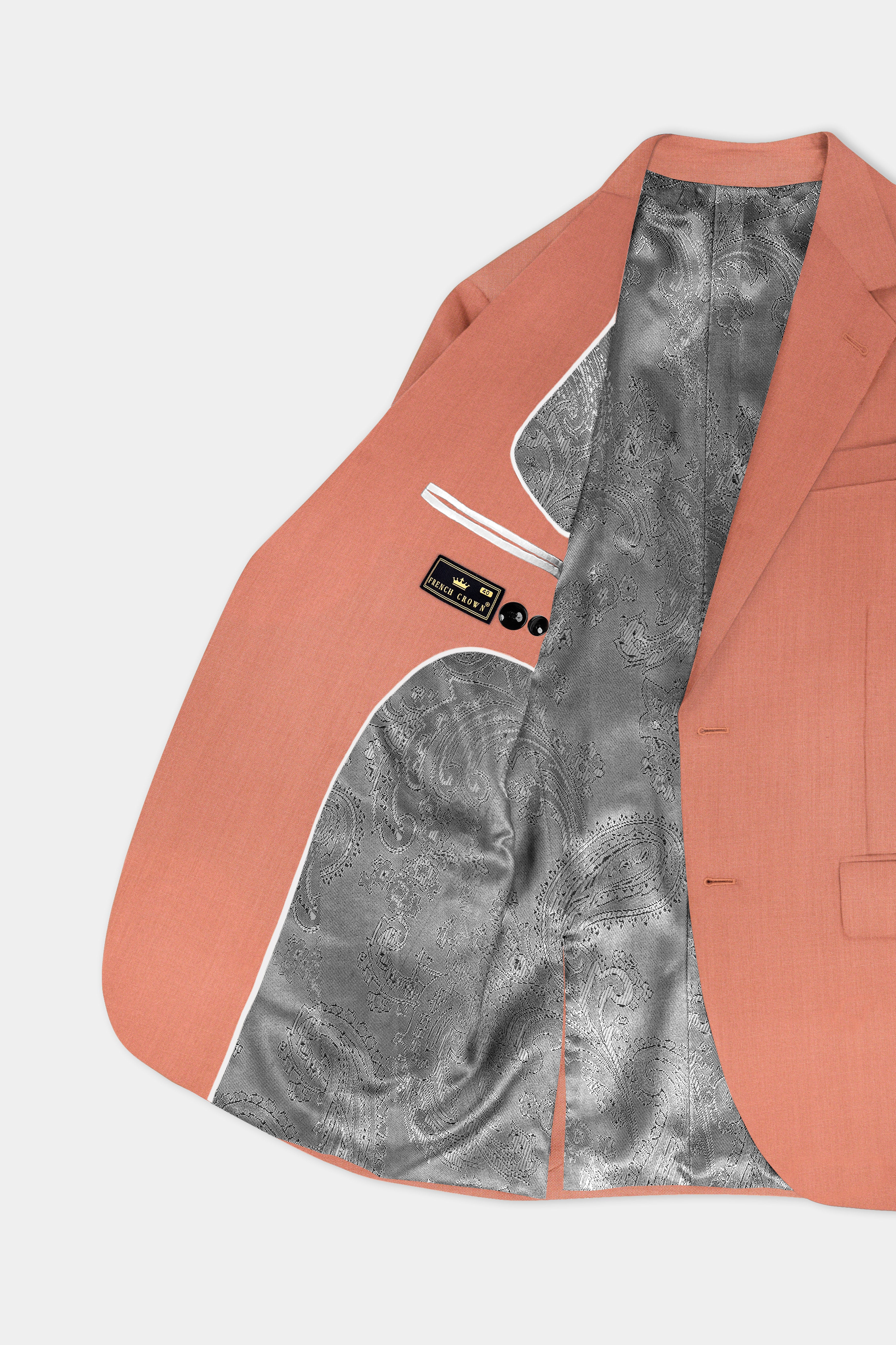 Spiced Sunset-Salmon Orange Solid Wool Rich Single Breasted Slight Stretch Blazer