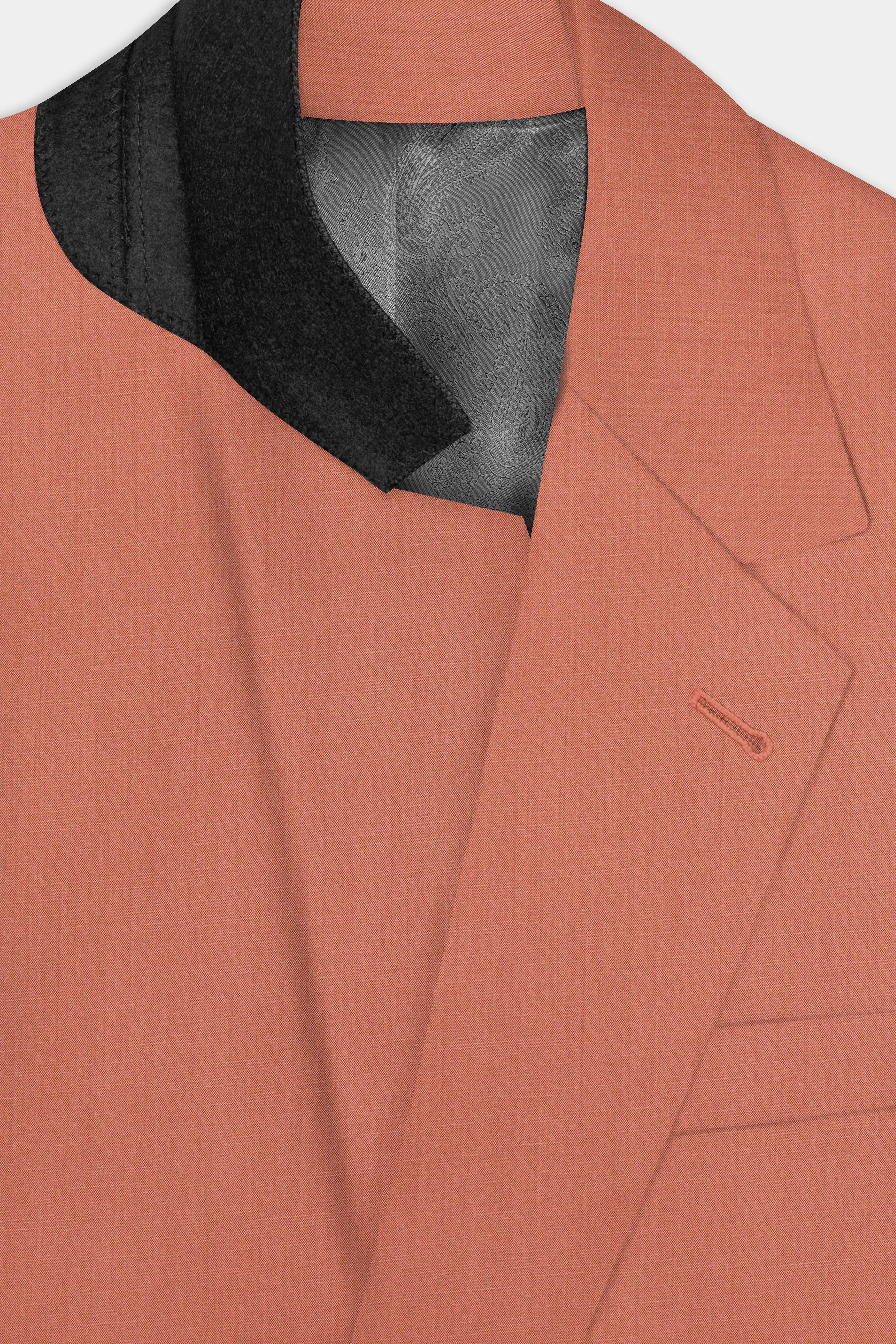 Spiced Sunset-Salmon Orange Solid Wool Rich Single Breasted Slight Stretch Blazer
