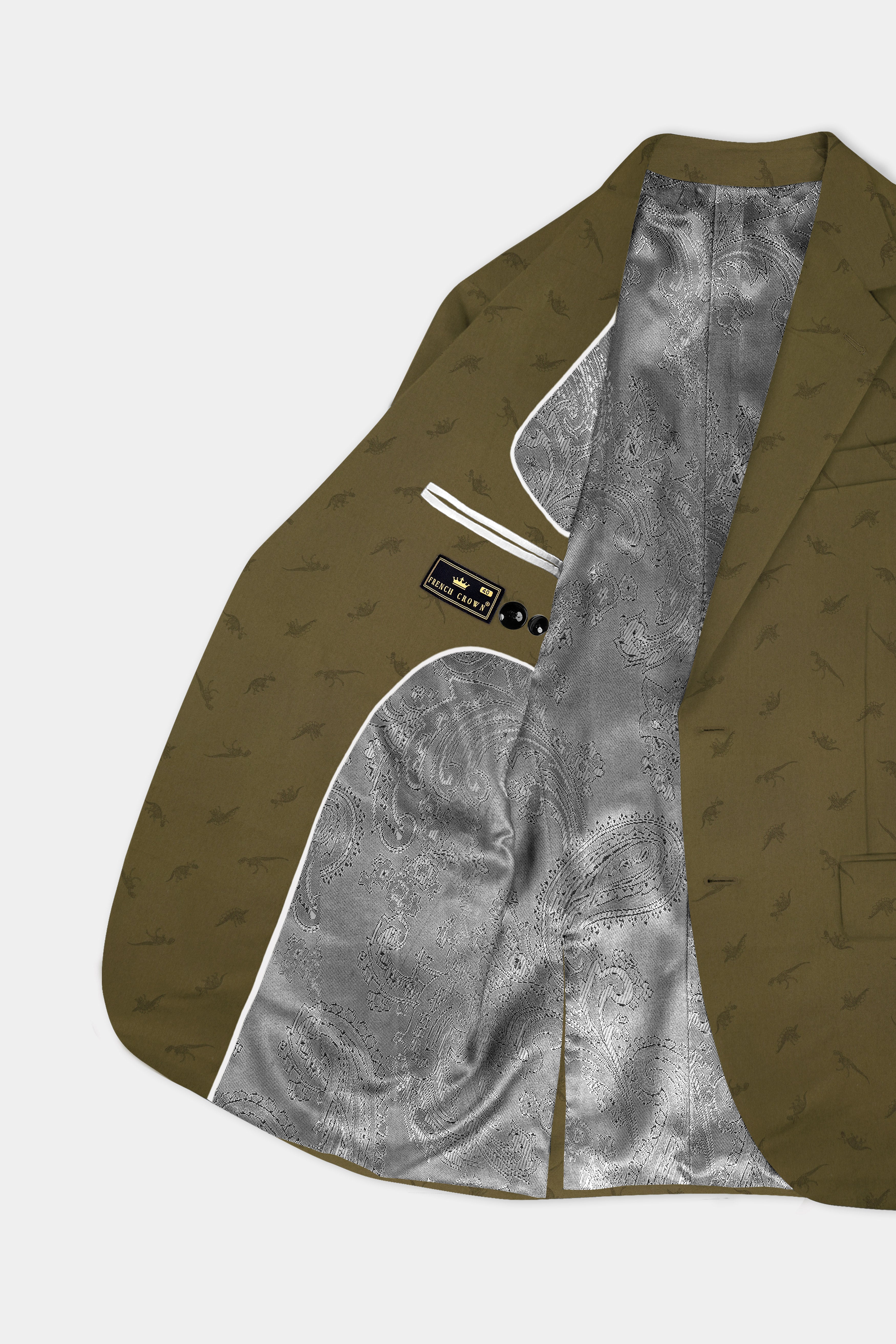 Prehistoric-Hemlock Green Dinosaur Printed Cotton Single Breasted Blazer