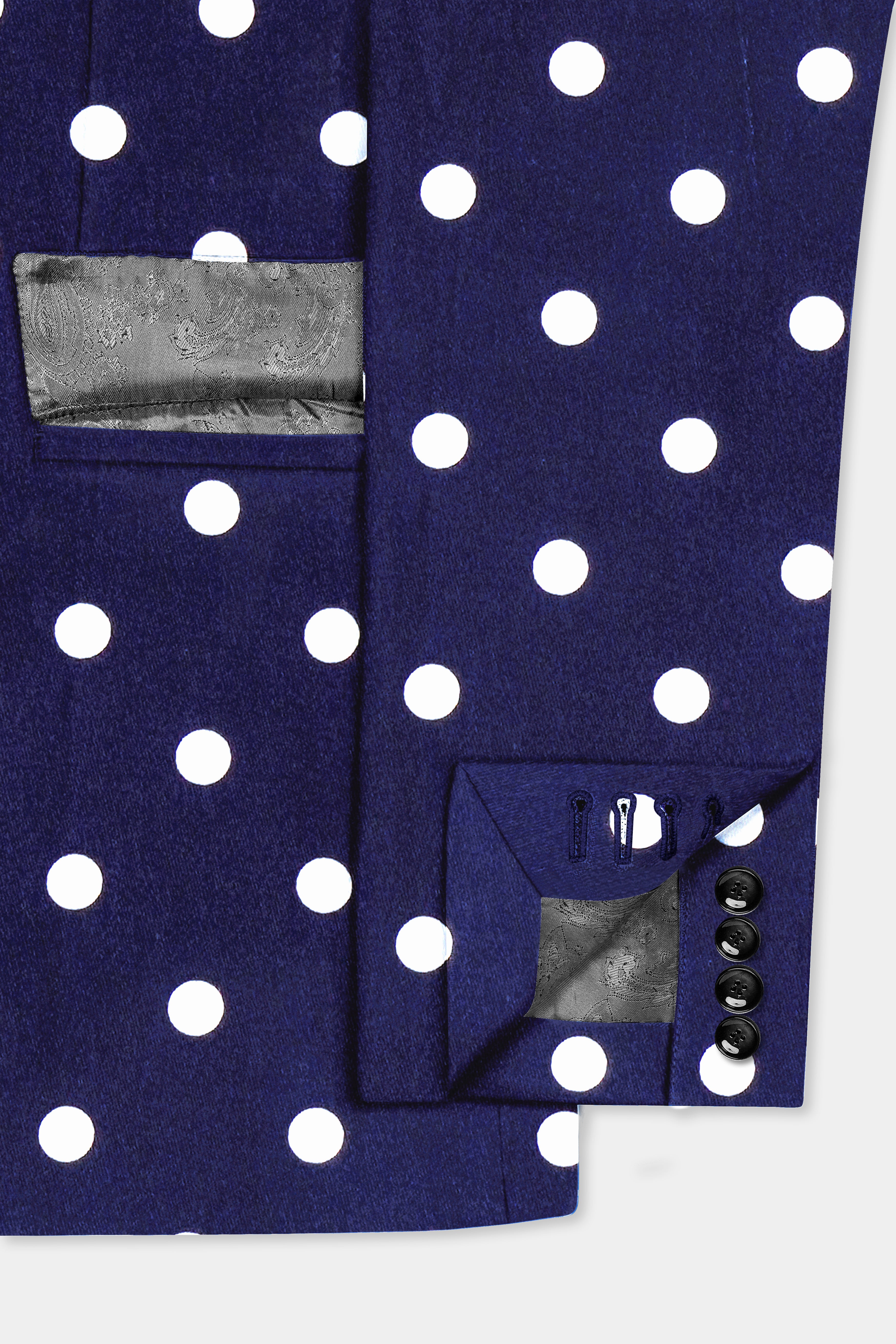 Azure Noir-Ultramarine Blue Polka Dotted Printed Single Breasted Blazer