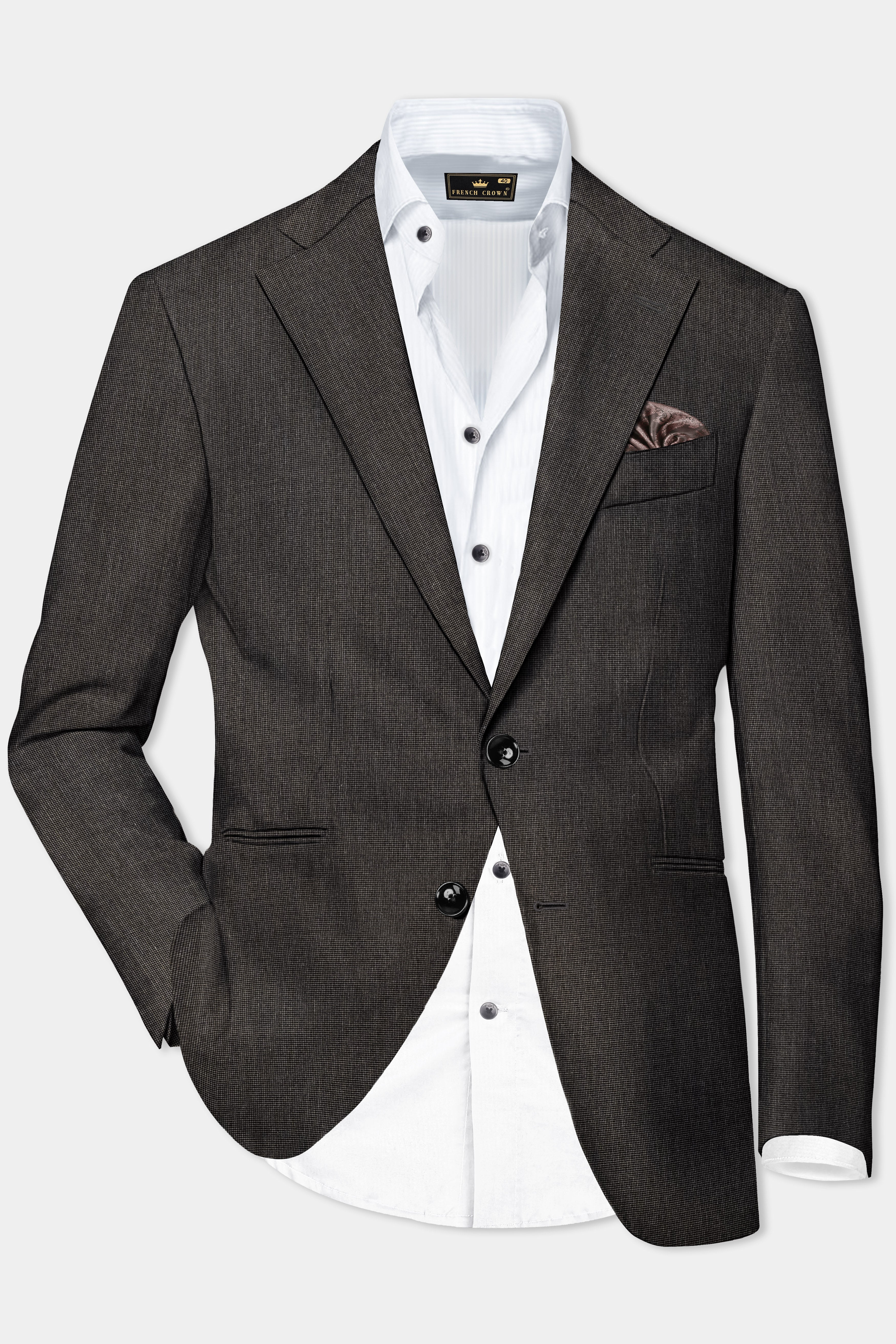 Granite Grid-Piano Gray houndstooth Textured Wool Rich Single Breasted Blazer