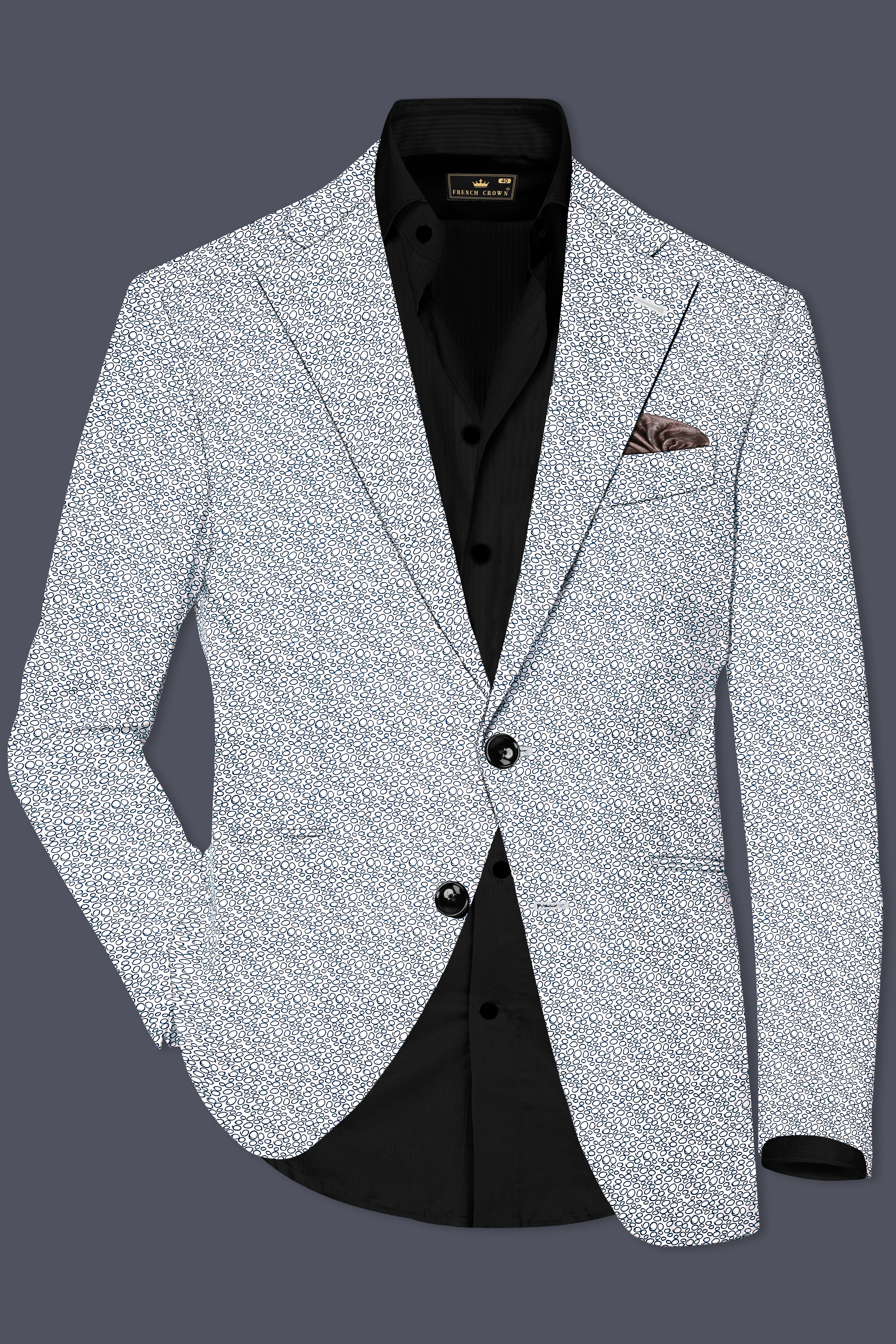 Azure Mist-Bright White And Stratos Blue Printed Cotton Single Breasted Blazer