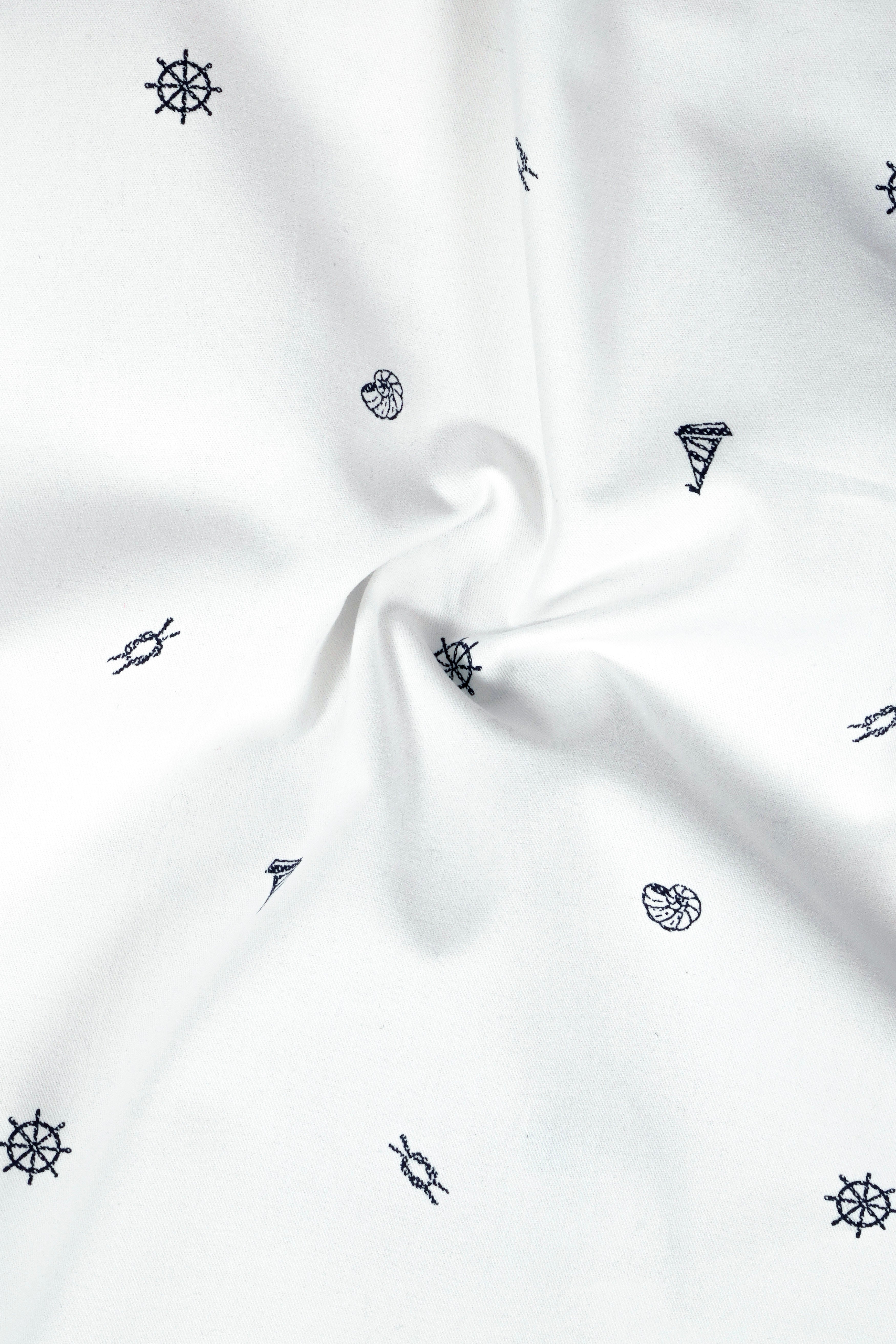 Nautical Tide-Bright White Nautical Printed Cotton Single Breasted Blazer