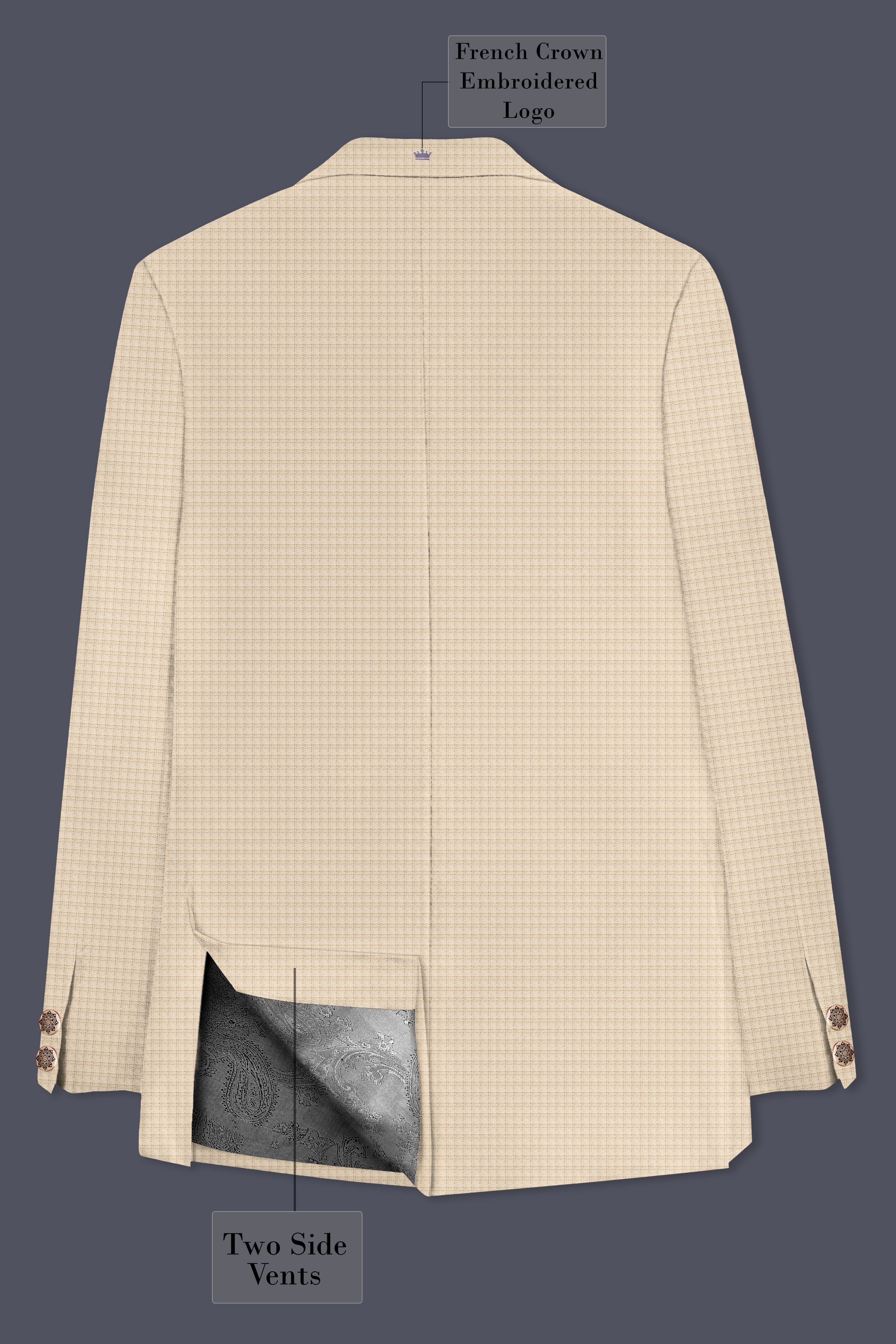 Almond-Pavlova Cream Plaid Wool Rich Bandhgala Blazer