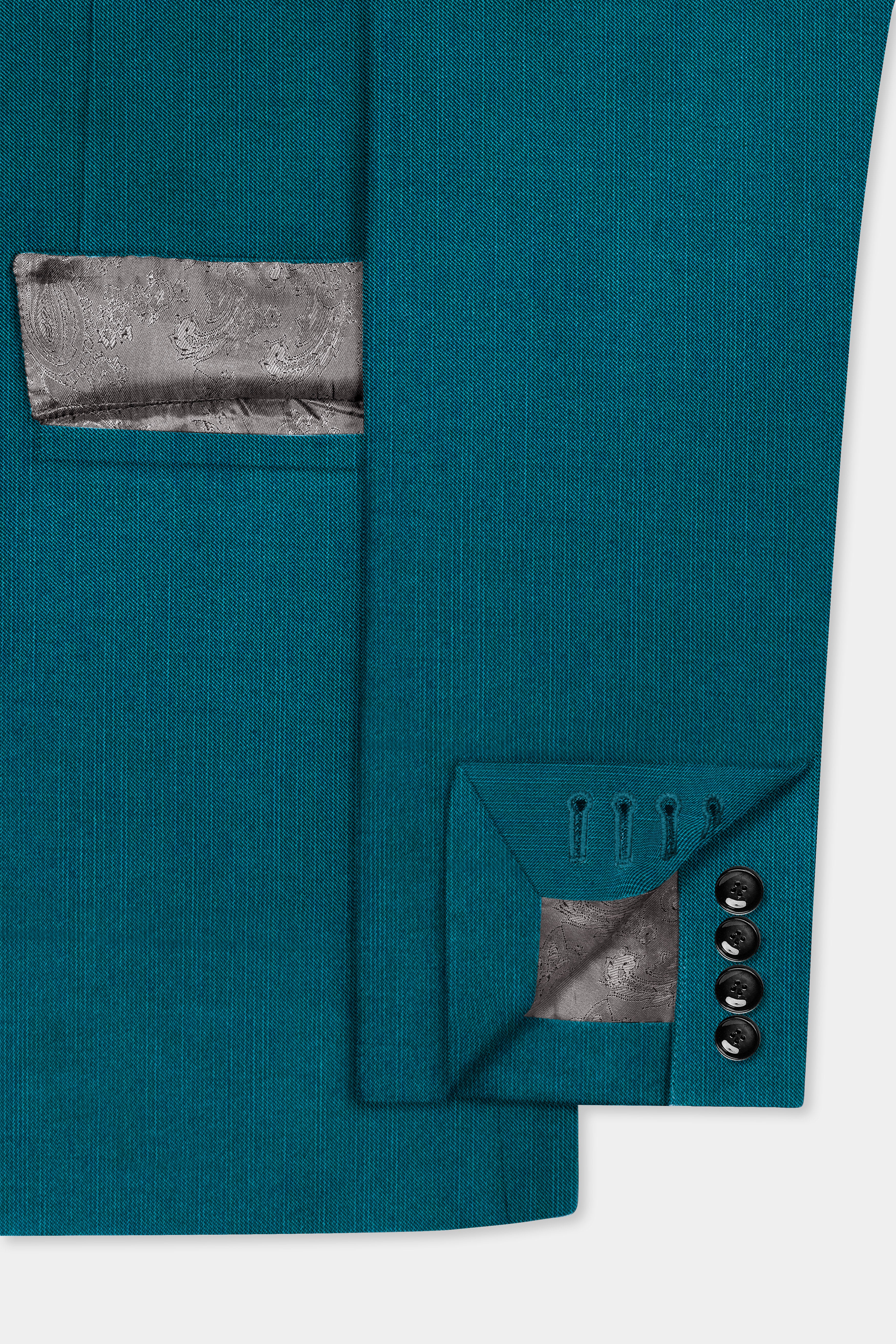 Sapphire-Peacock Blue Solid Wool Rich Single Breasted Slight Stretch Blazer