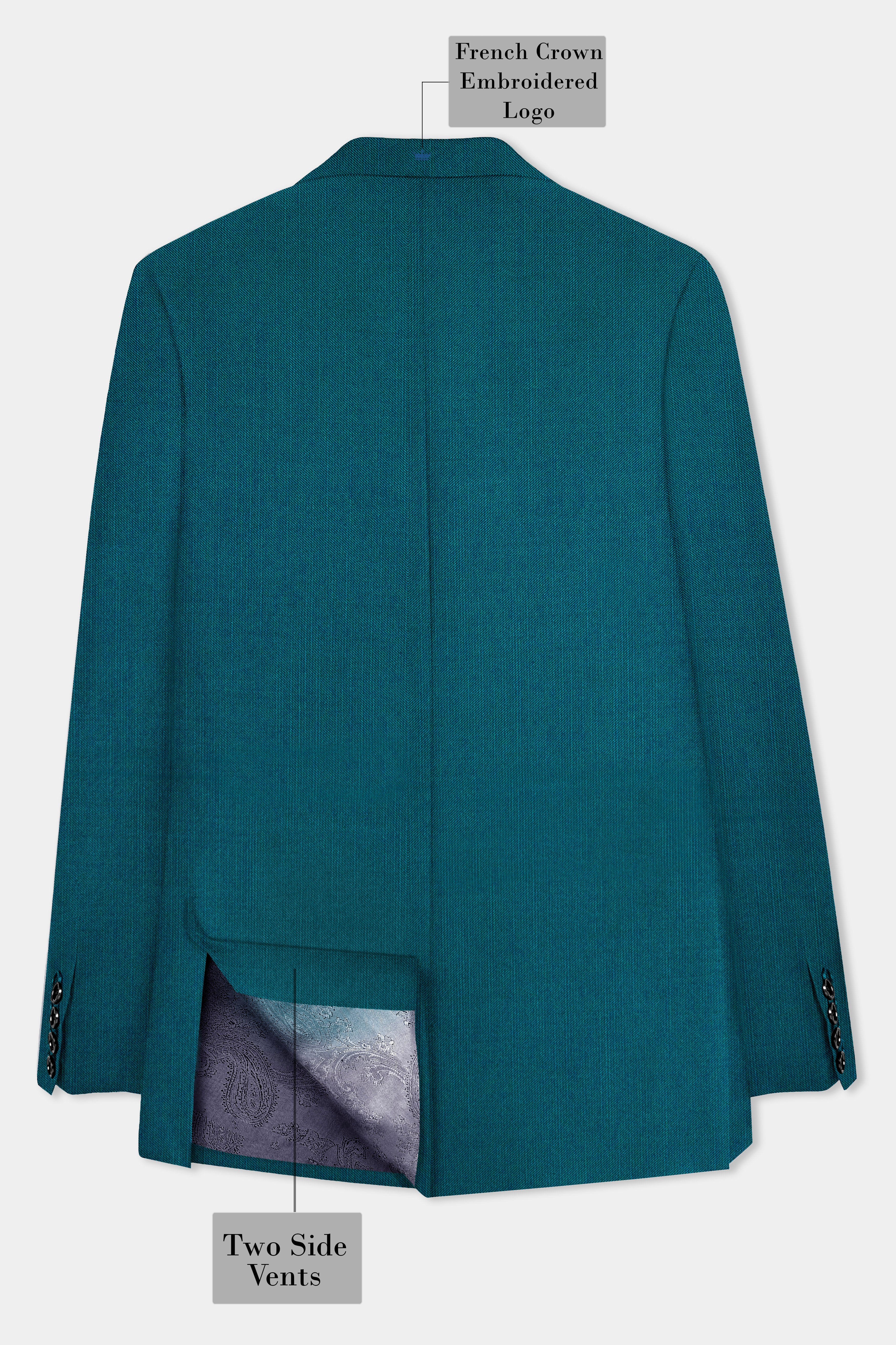 Sapphire-Peacock Blue Solid Wool Rich Single Breasted Stretchable traveler Blazer