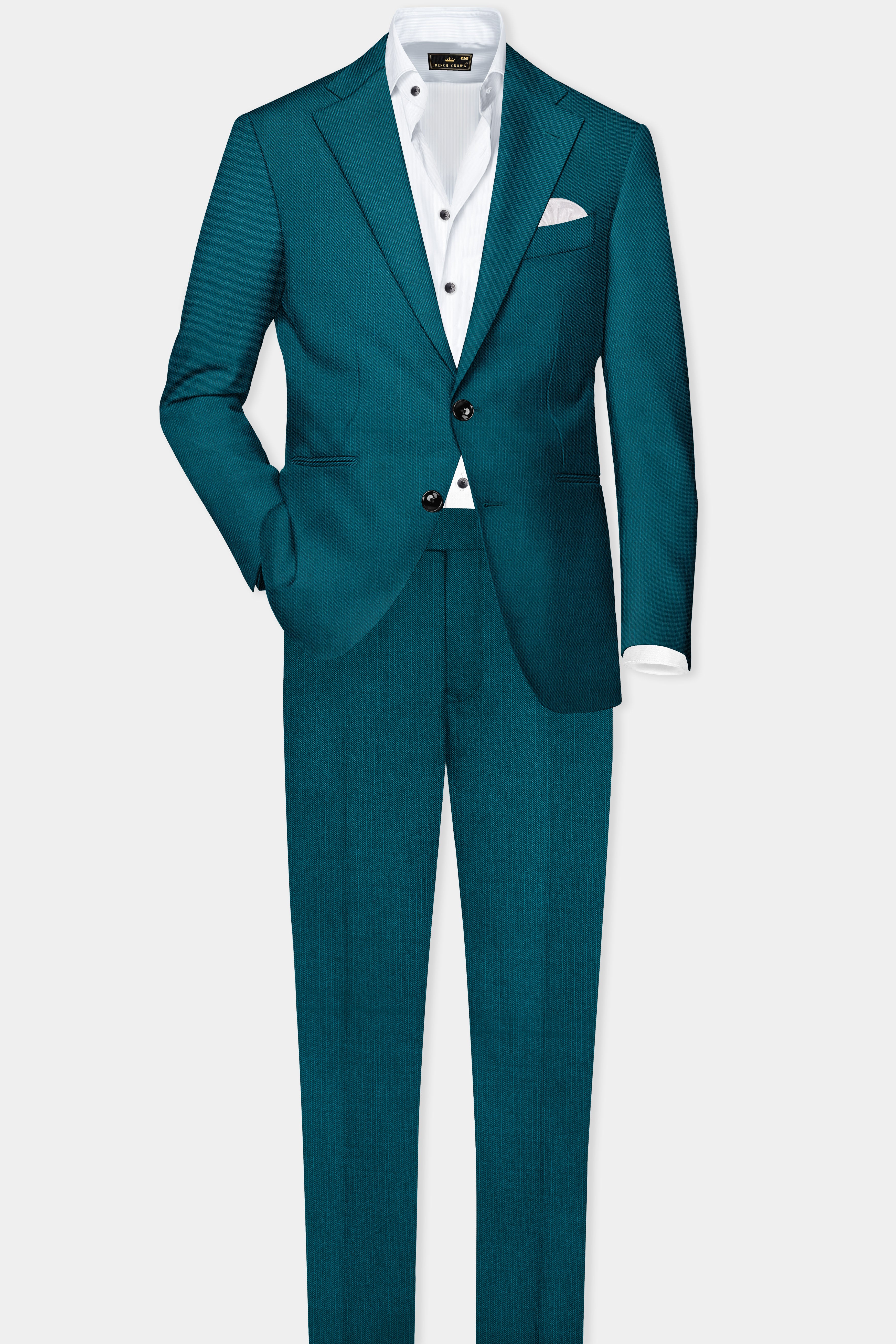 Sapphire-Peacock Blue Solid Wool Rich Single Breasted Stretchable traveler Blazer