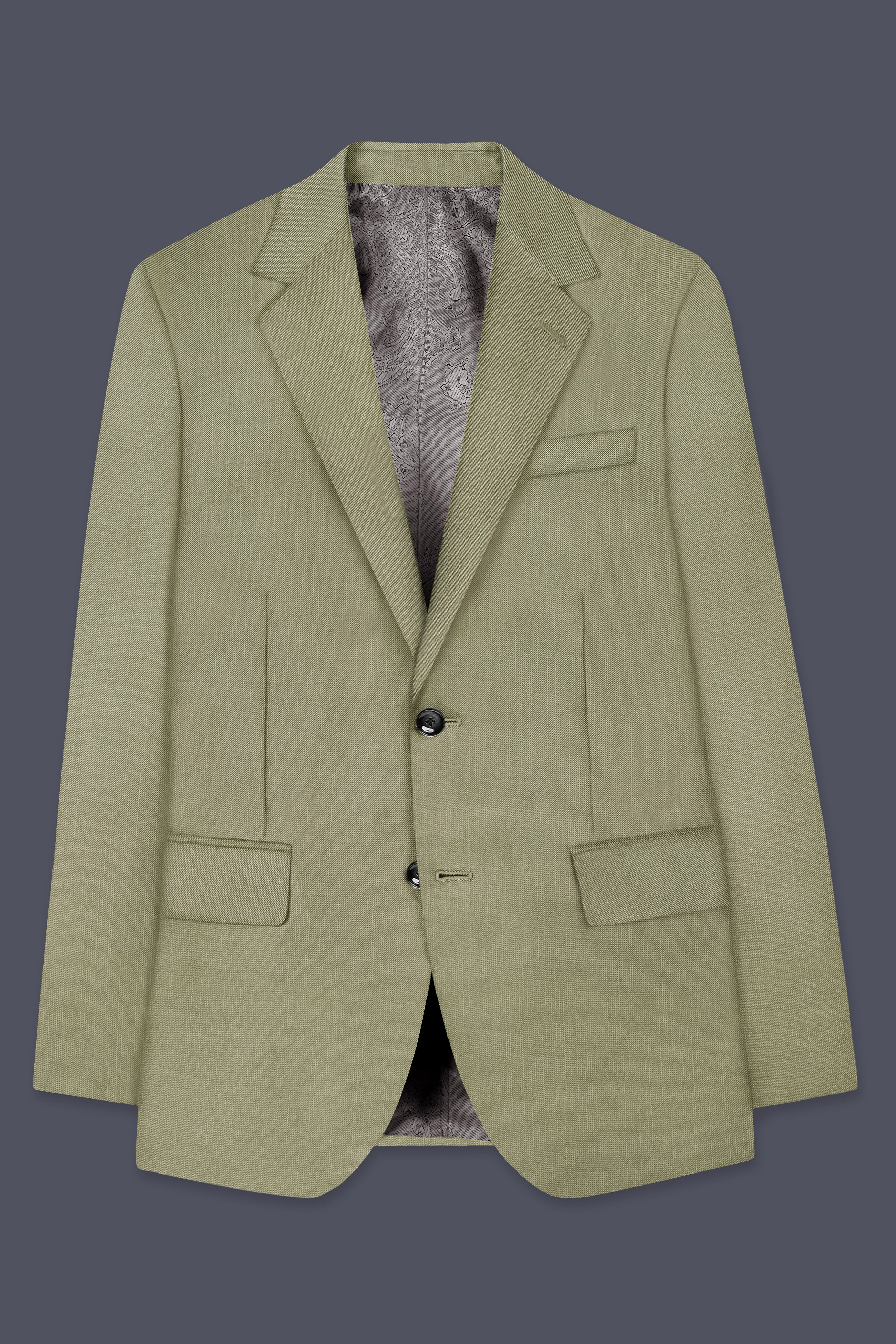 Citron-Lemon Grass Green Solid Wool Rich Single Breasted Slight Stretch Blazer