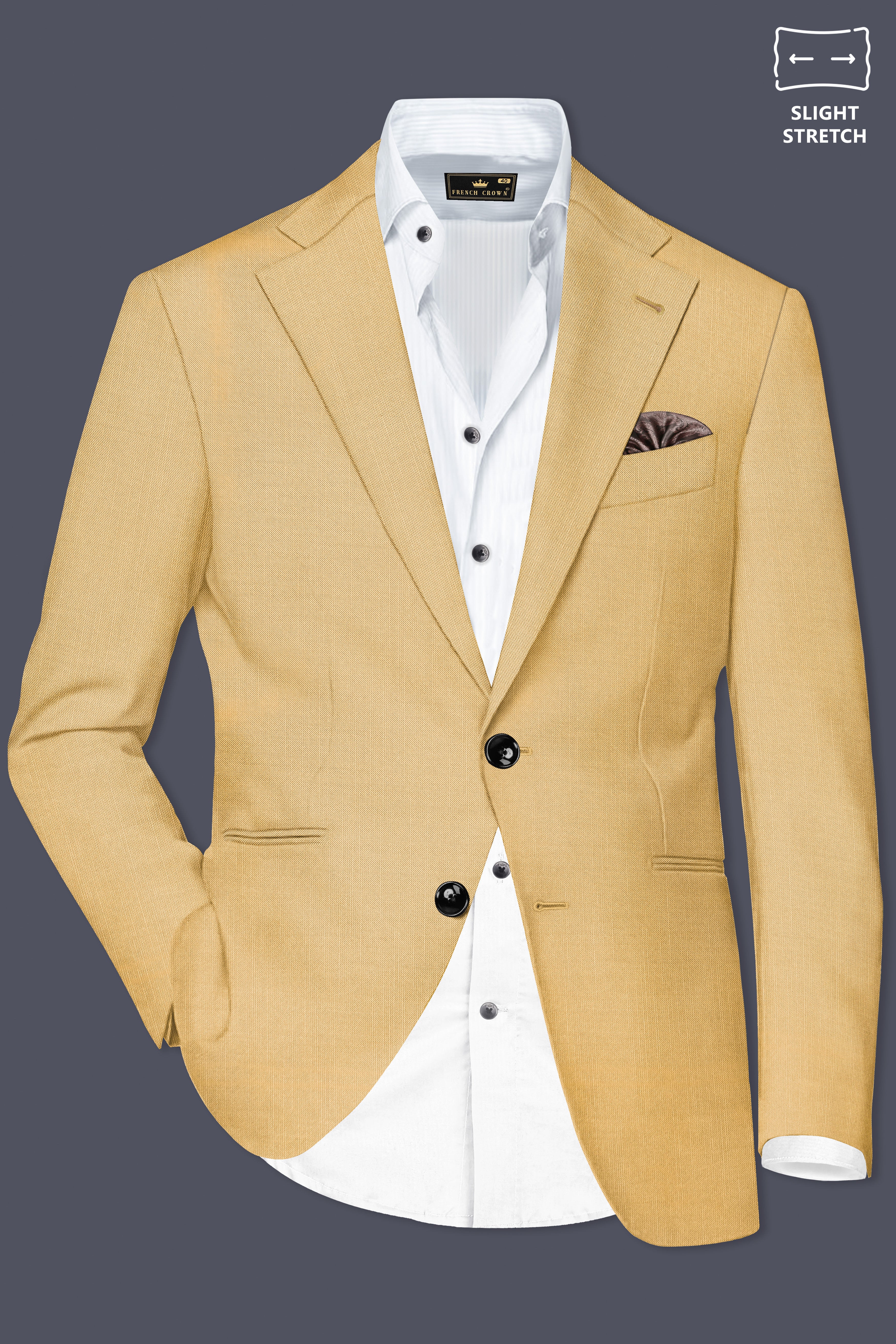 Saffron-Harvest Yellow Solid Wool Rich Single Breasted Slight Stretch Blazer