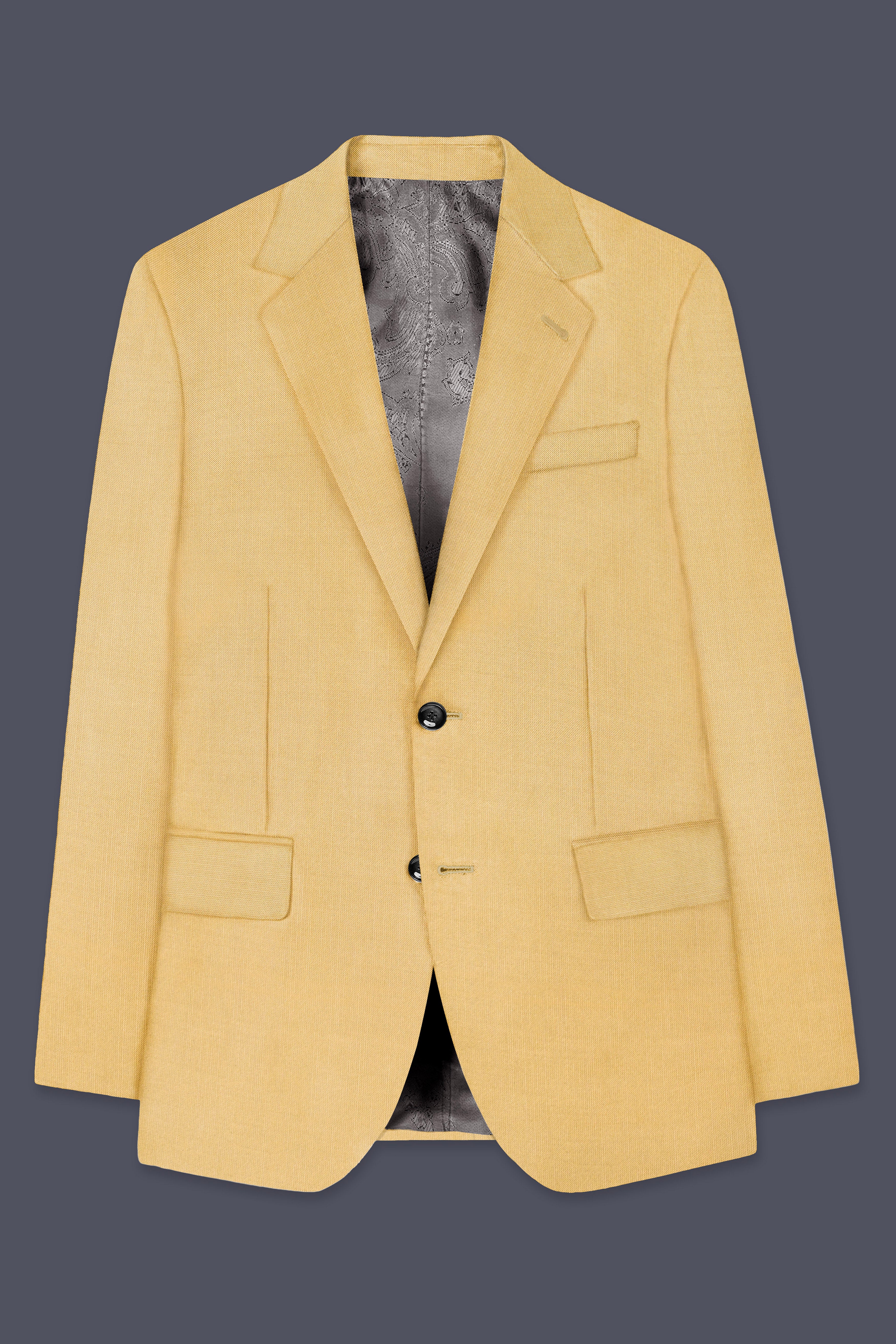 Saffron-Harvest Yellow Solid Wool Rich Single Breasted Slight Stretch Blazer