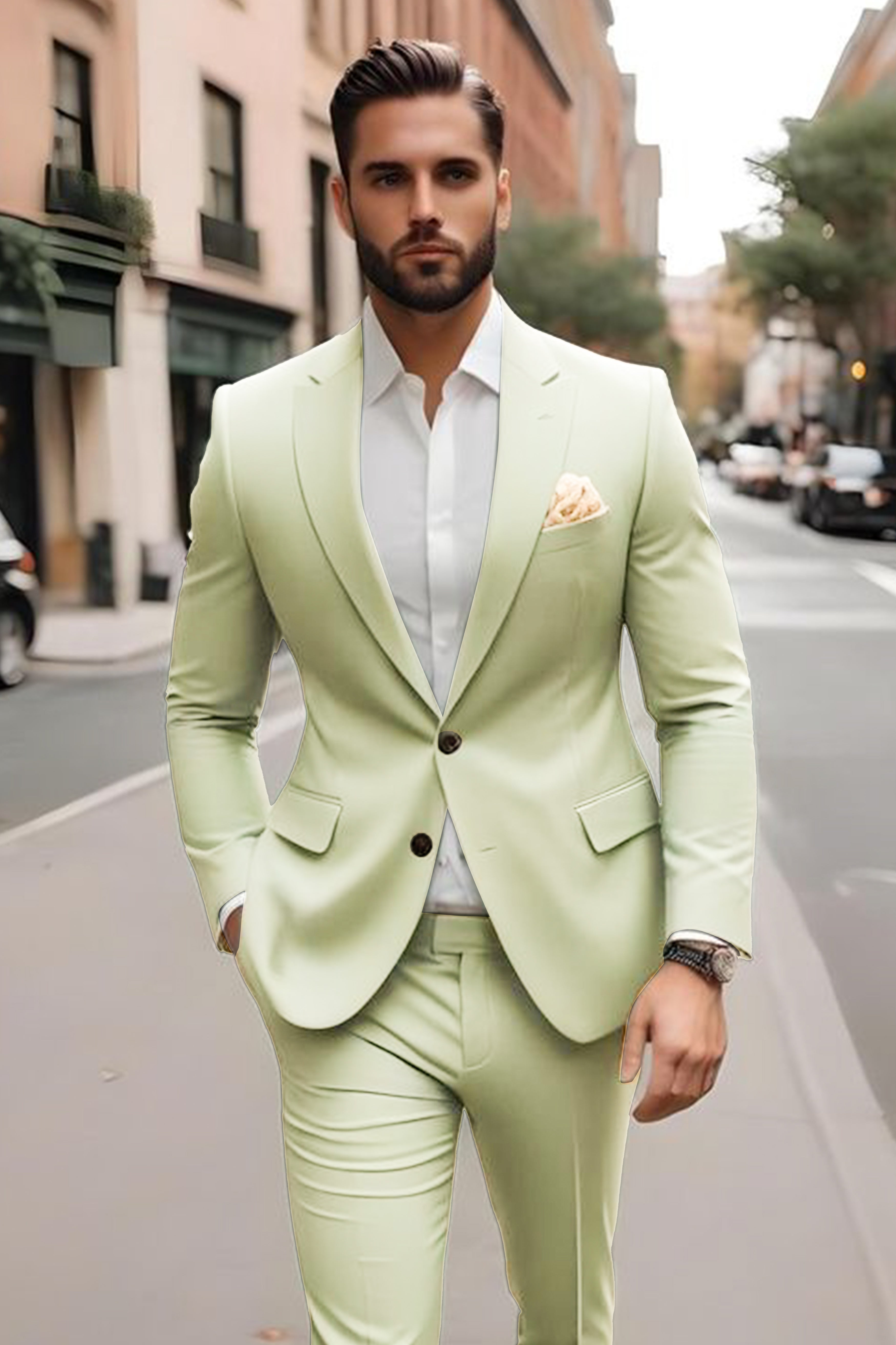 Marsh-Swamp Green Solid Wool Rich Single Breasted Slight Stretch Blazer