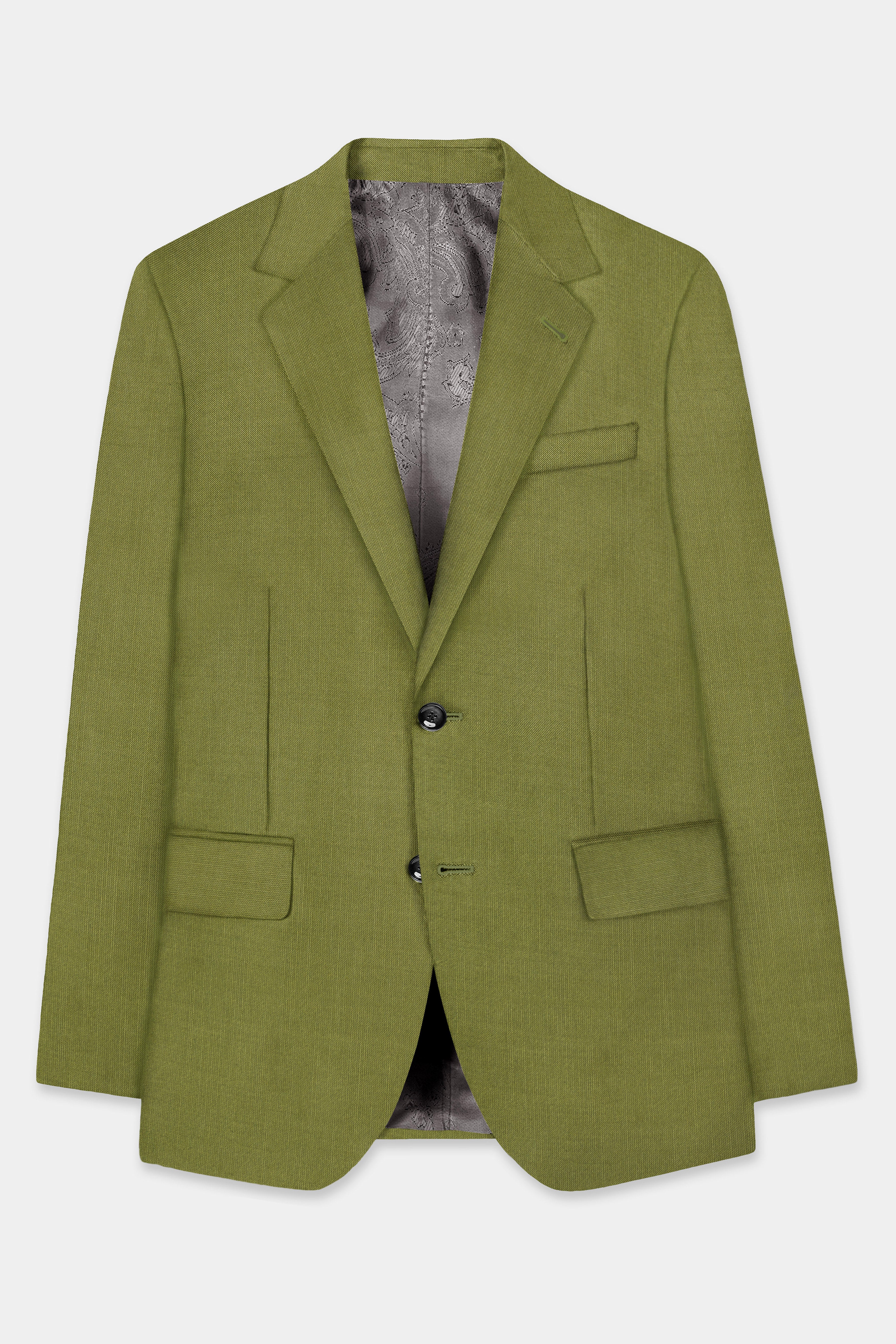 Glade-Muddy Green Solid Wool Rich Single Breasted Slight Stretch Blazer