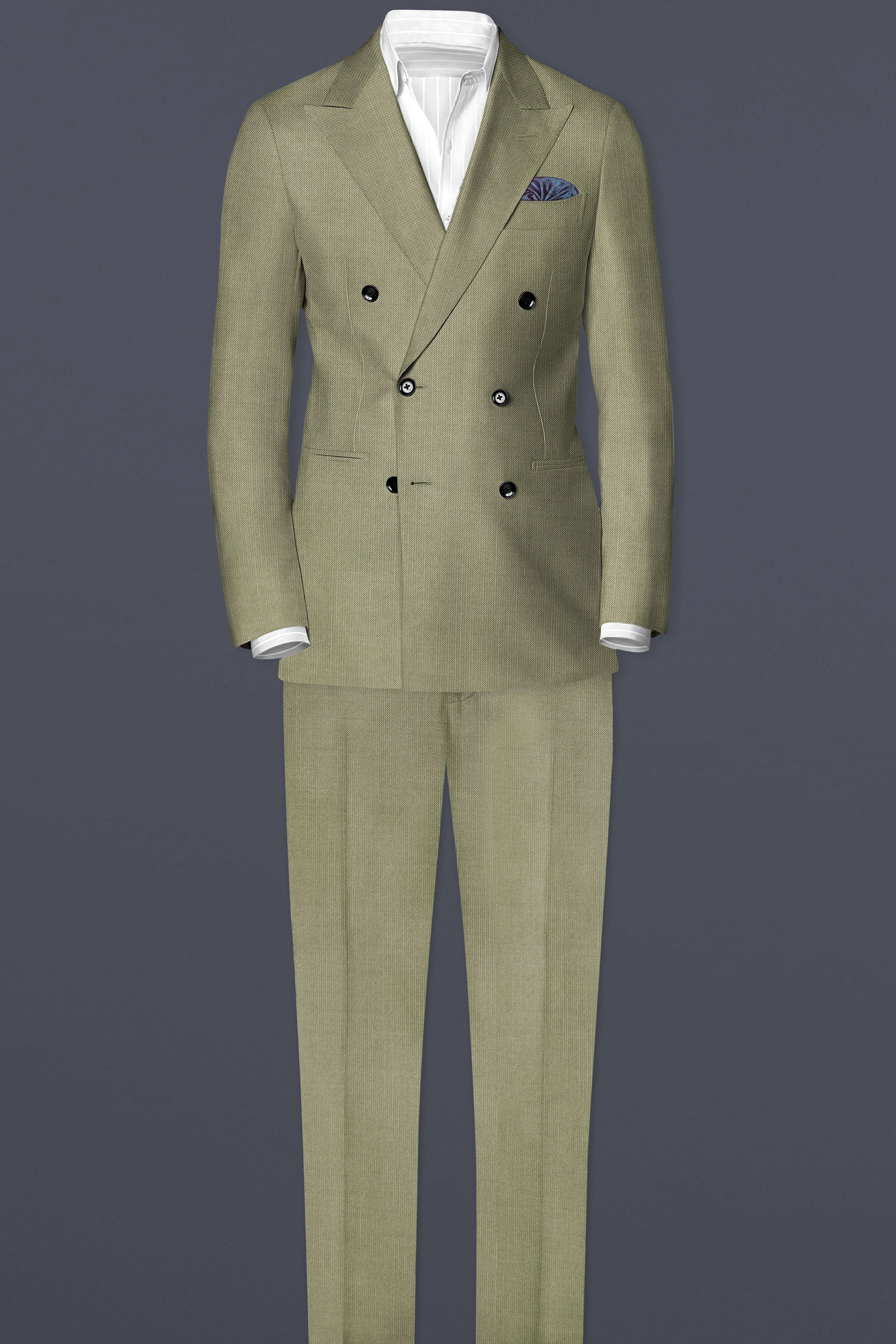 Citron-Lemon Grass Green Solid Wool Rich Double Breasted Slight Stretch Blazer