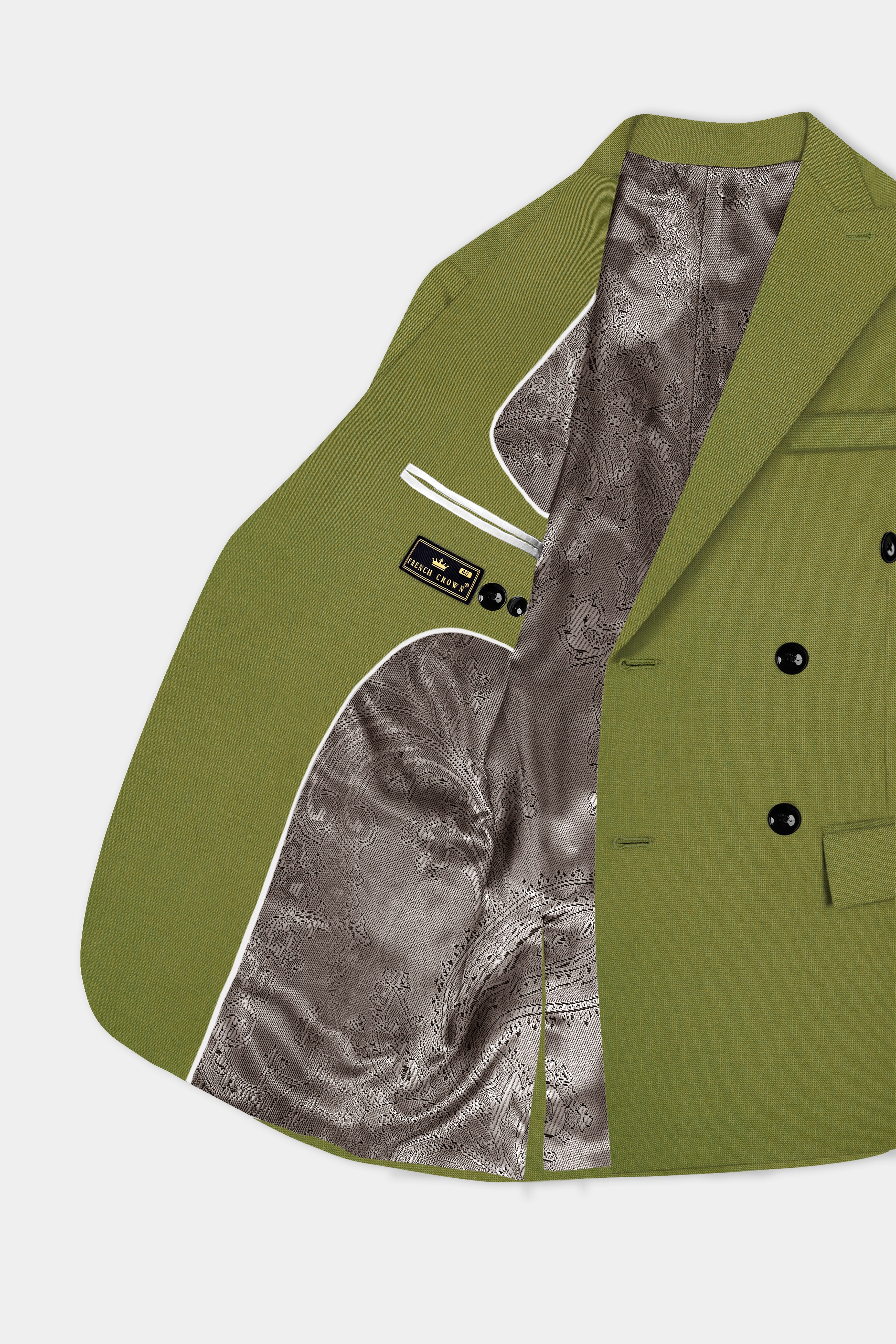 Glade-Muddy Green Solid Wool Rich Double Breasted Slight Stretch Blazer