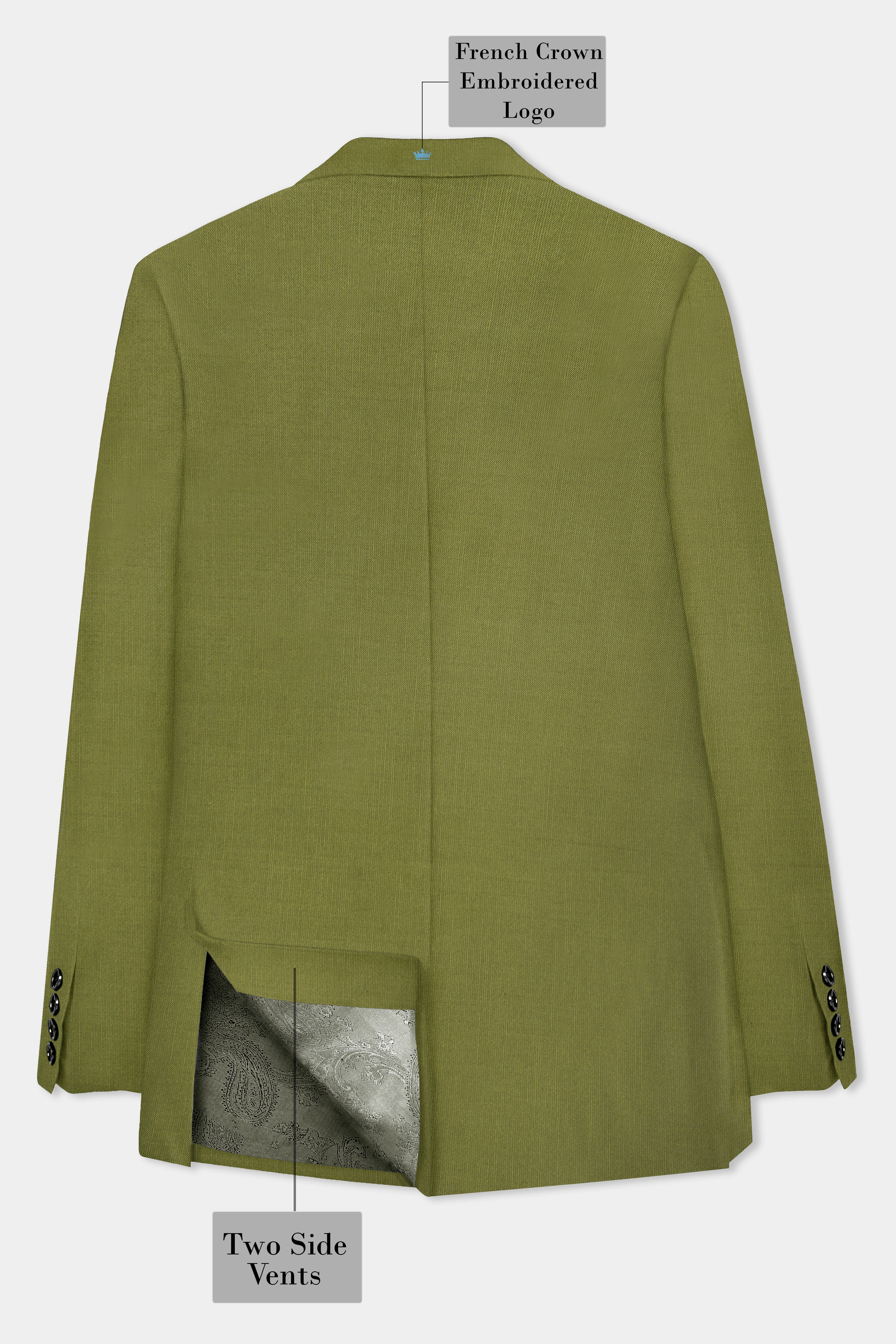 Glade-Muddy Green Solid Wool Rich Double Breasted Slight Stretch Blazer