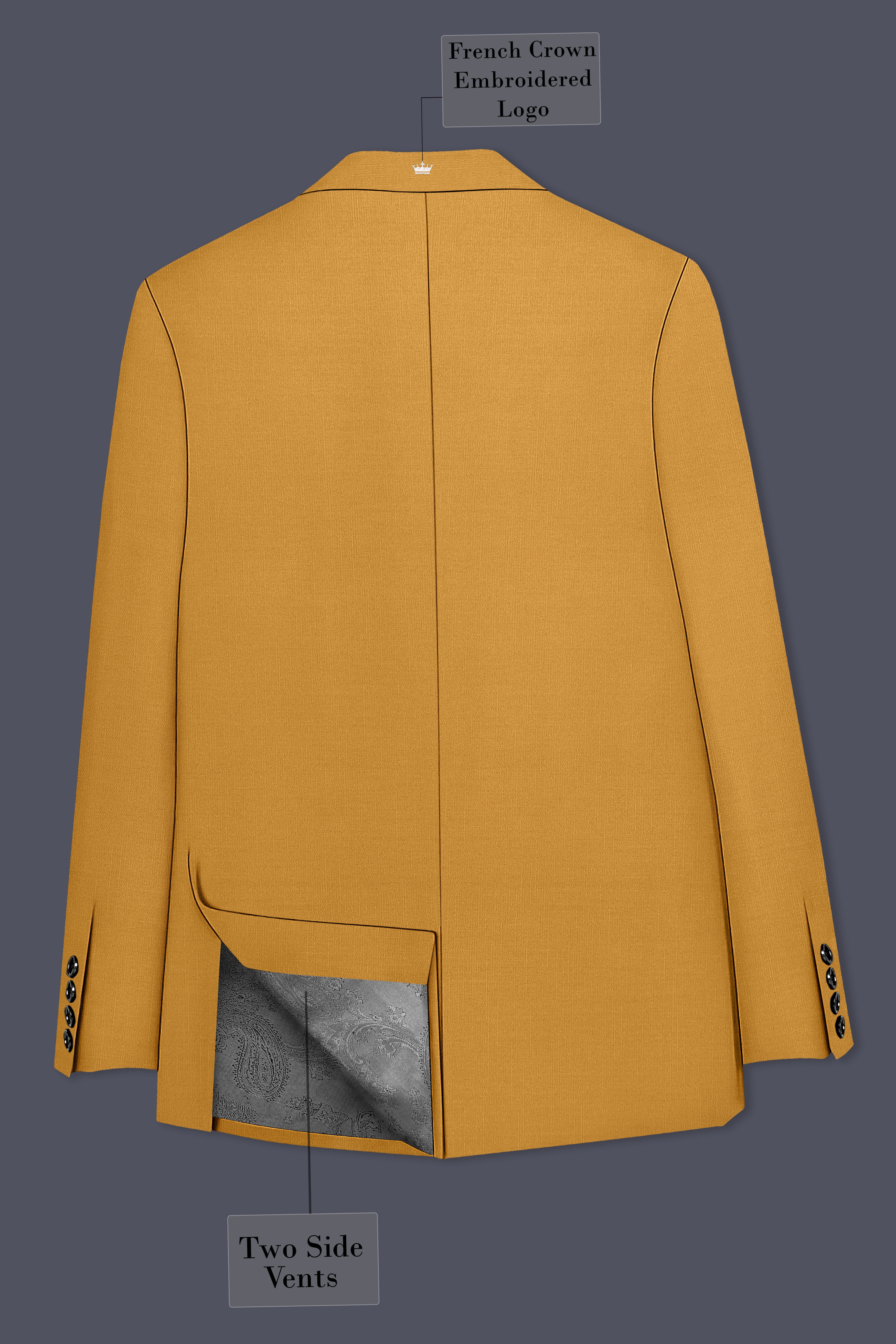 Saffron-Harvest Yellow Solid Wool Rich Double Breasted Slight Stretch Blazer