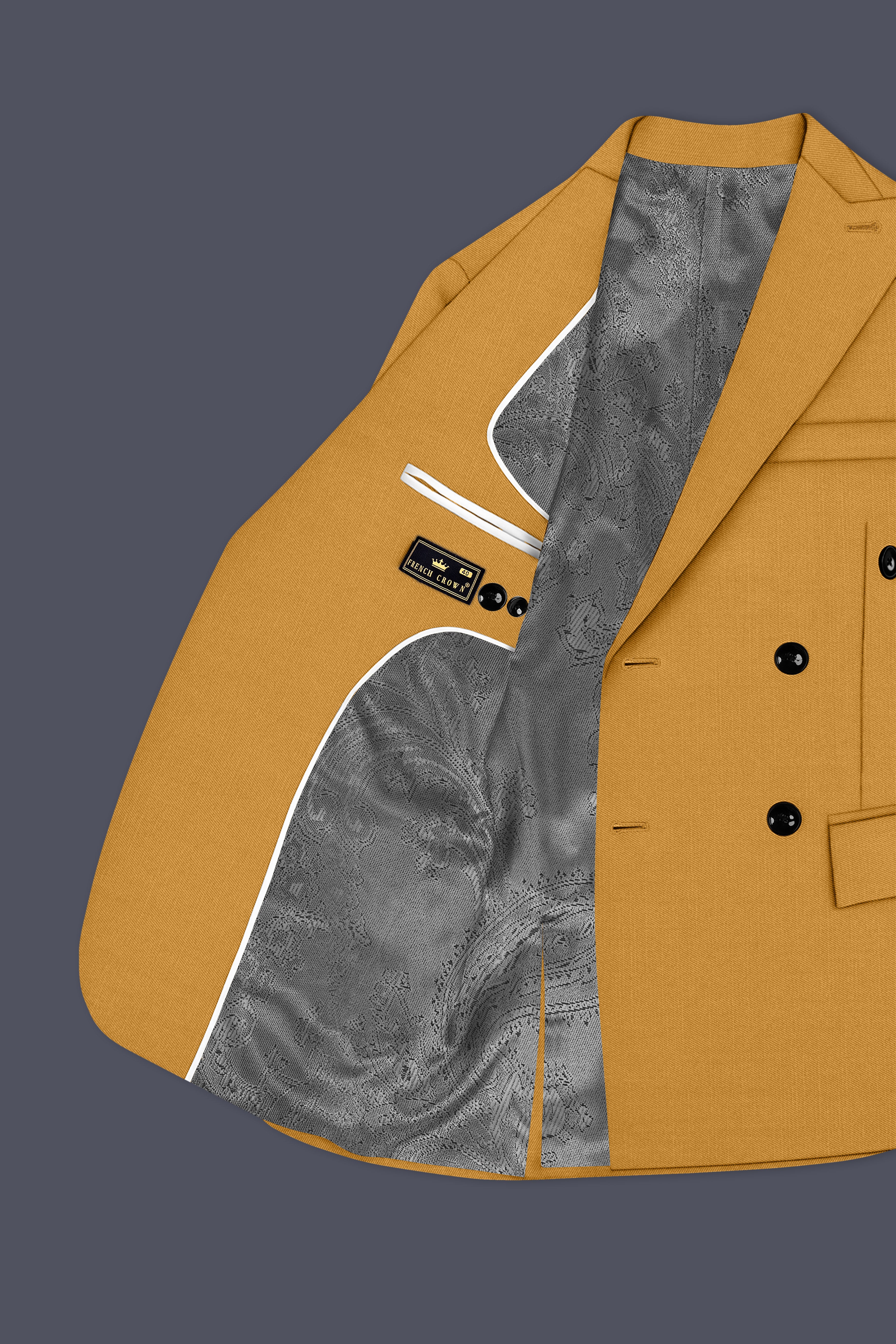 Saffron-Harvest Yellow Solid Wool Rich Double Breasted Slight Stretch Blazer