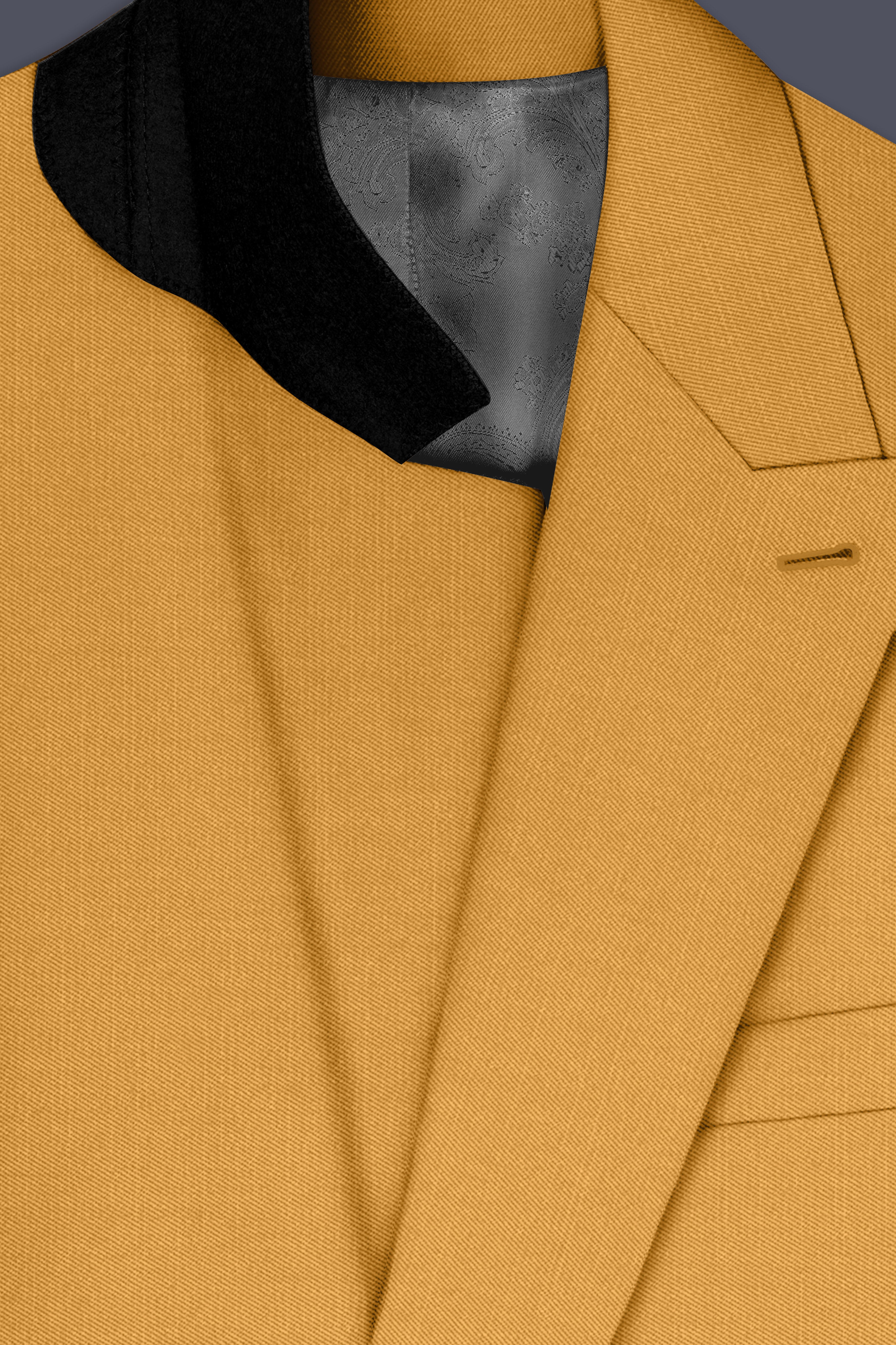 Saffron-Harvest Yellow Solid Wool Rich Double Breasted Slight Stretch Blazer