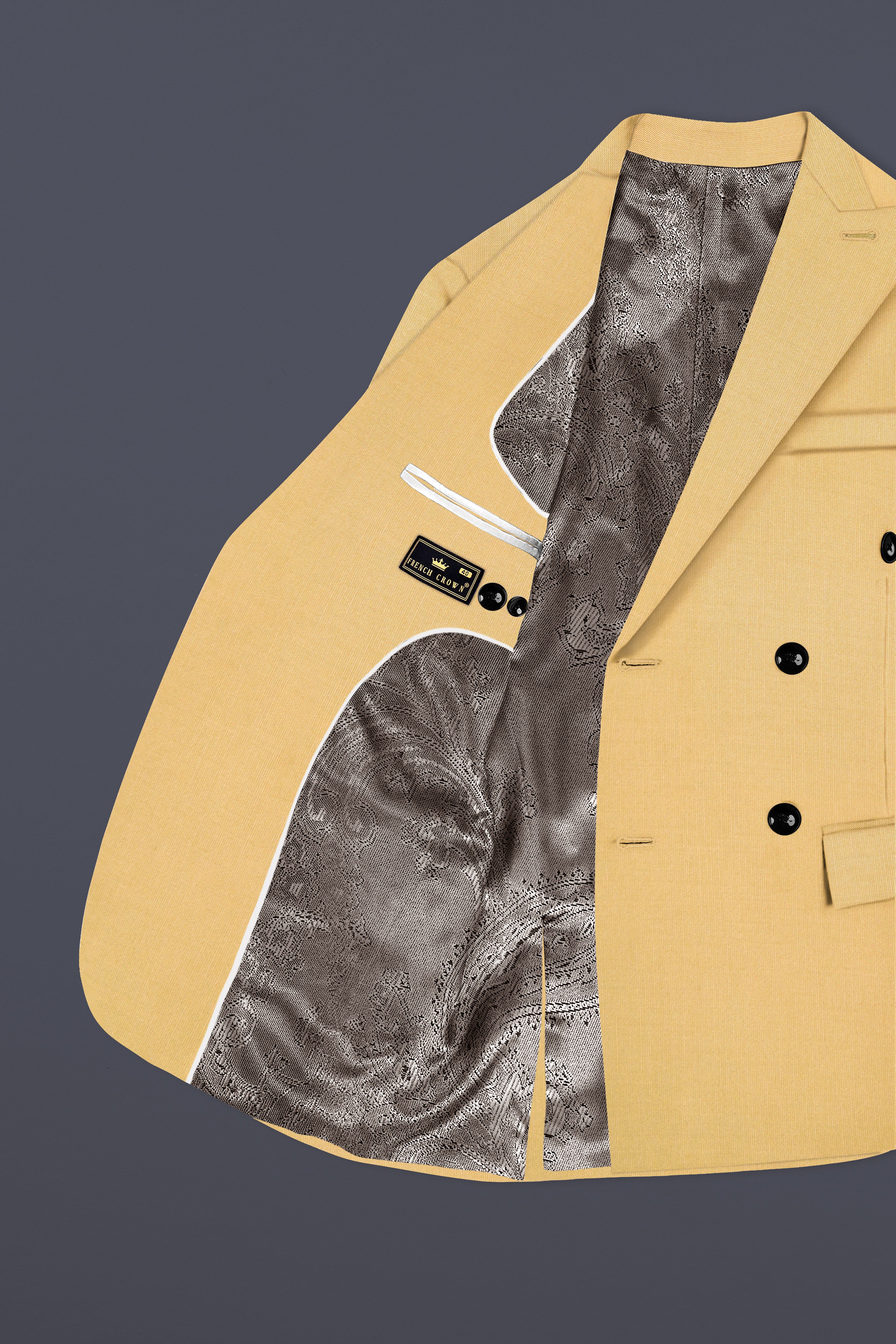 Saffron-Harvest Yellow Solid Wool Rich Double Breasted Slight Stretch Blazer