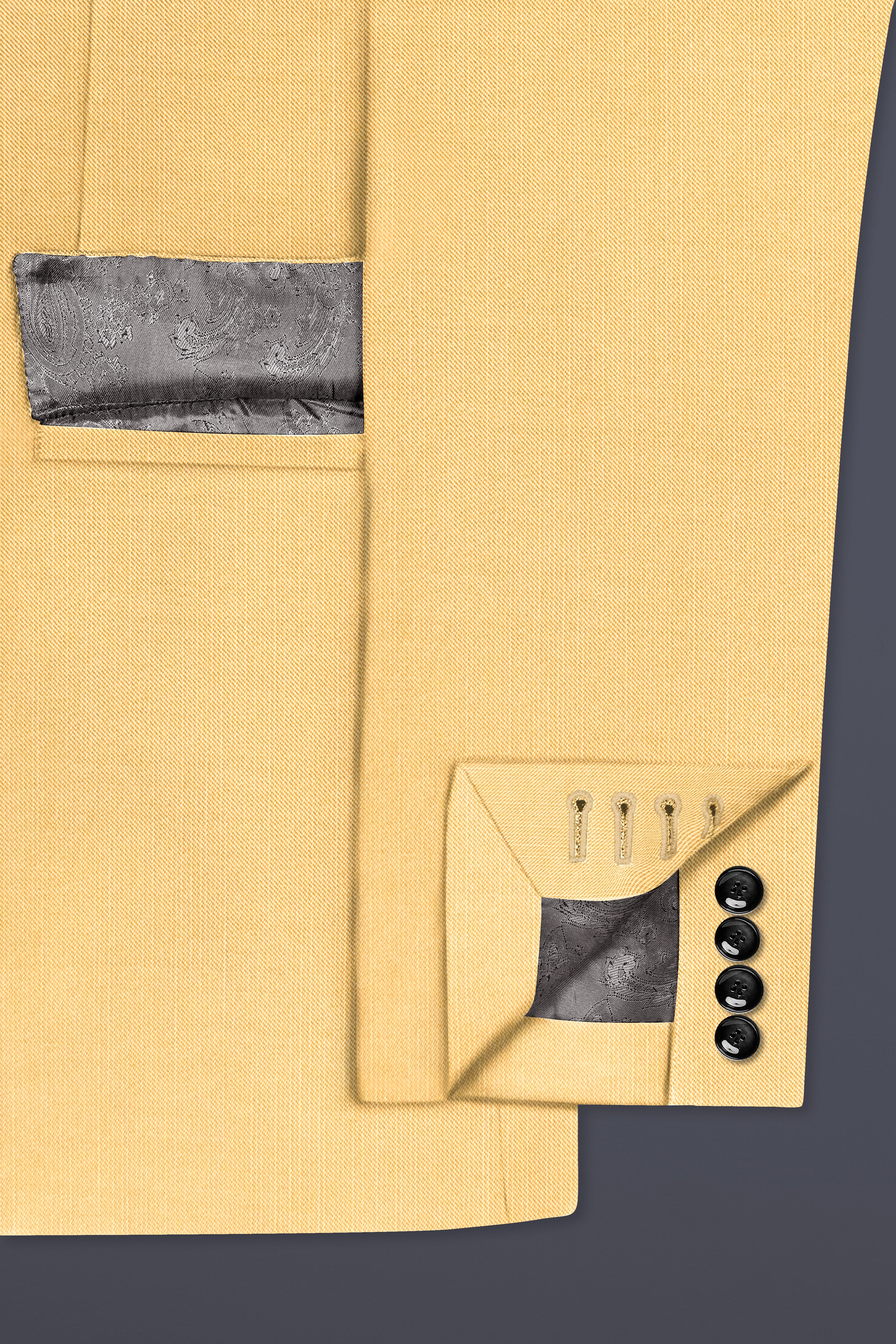 Saffron-Harvest Yellow Solid Wool Rich Double Breasted Slight Stretch Blazer