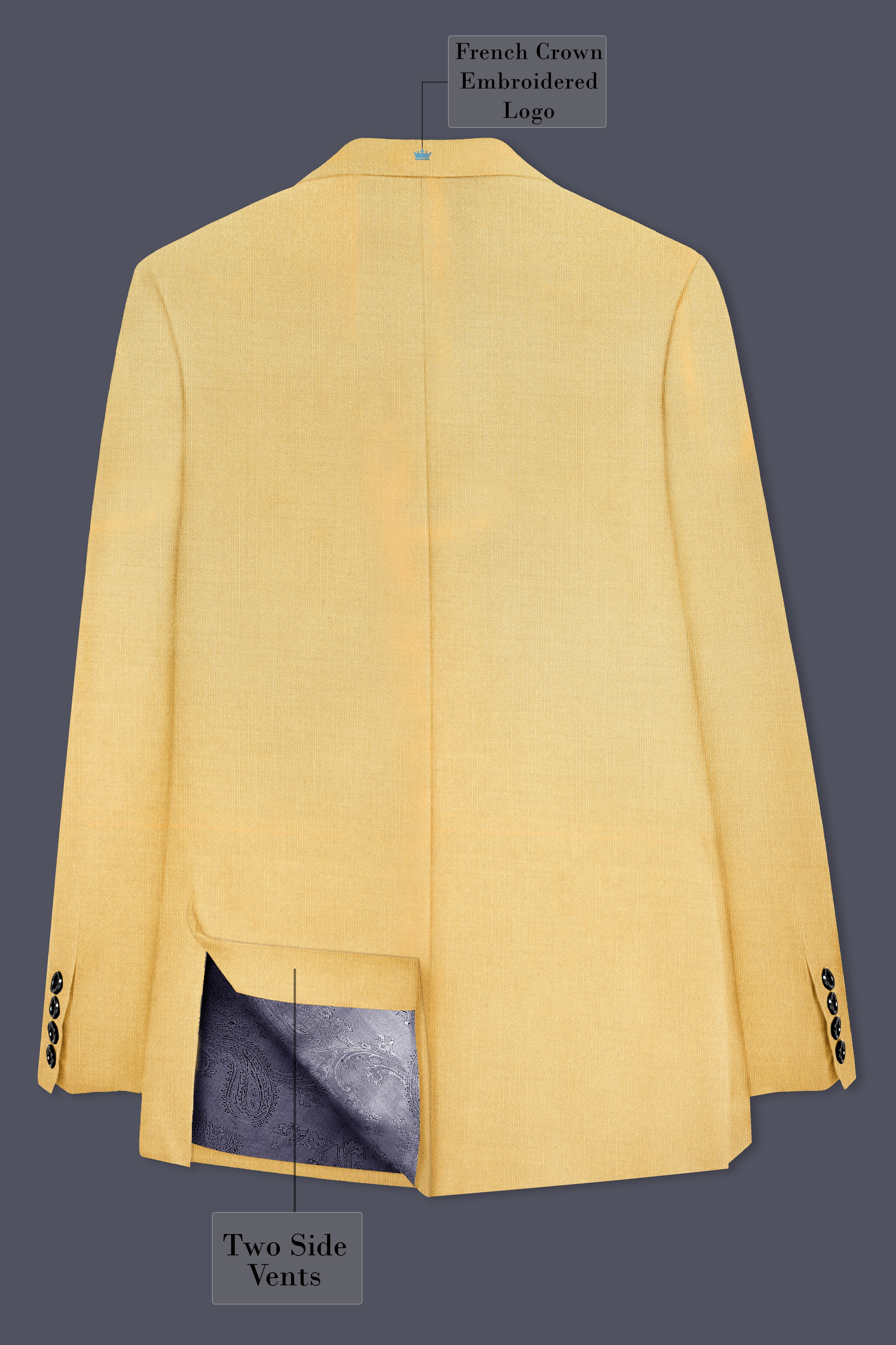 Saffron-Harvest Yellow Solid Wool Rich Double Breasted Slight Stretch Blazer
