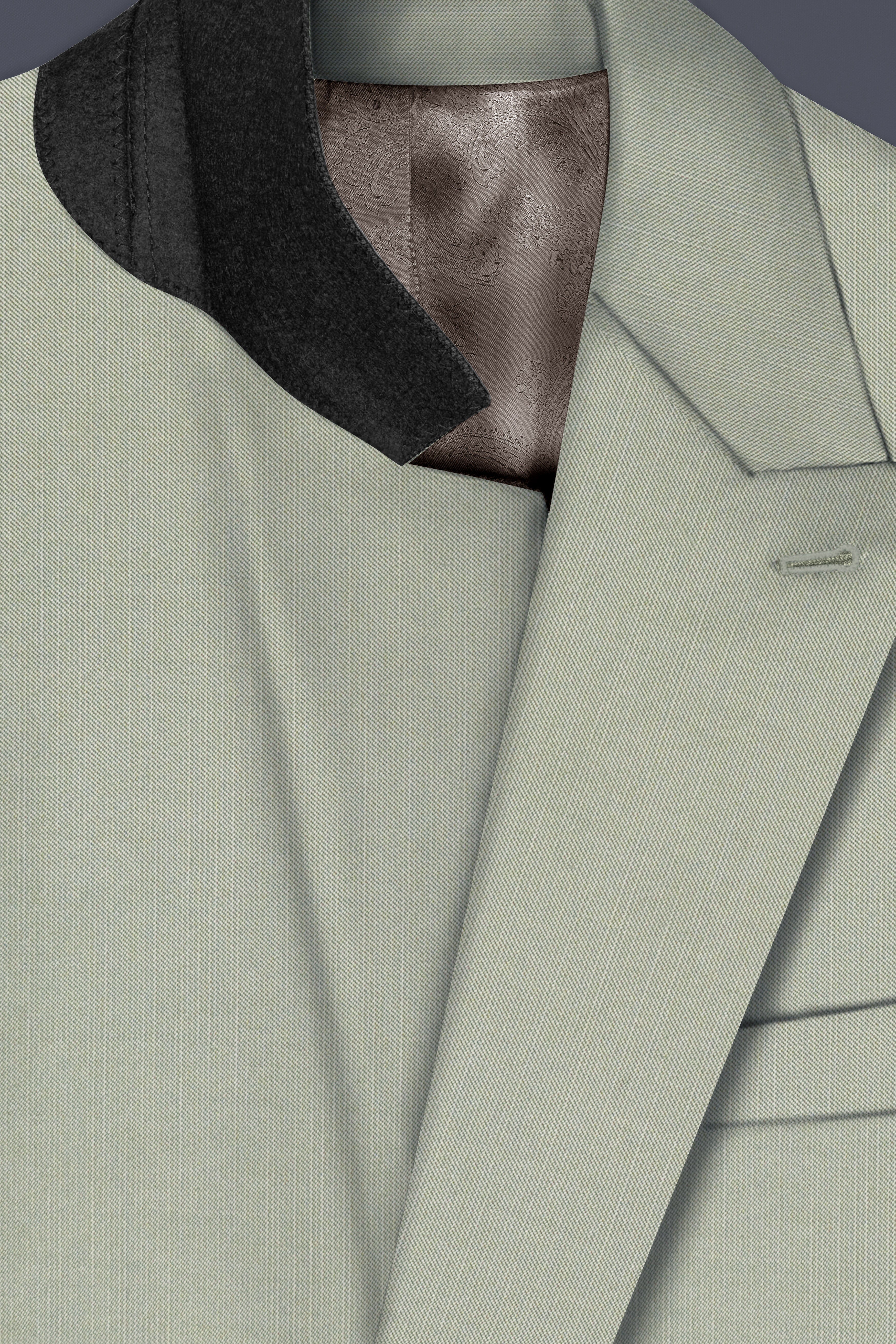 Lichen-Norway Green Solid Wool Rich Double Breasted Slight Stretch Blazer