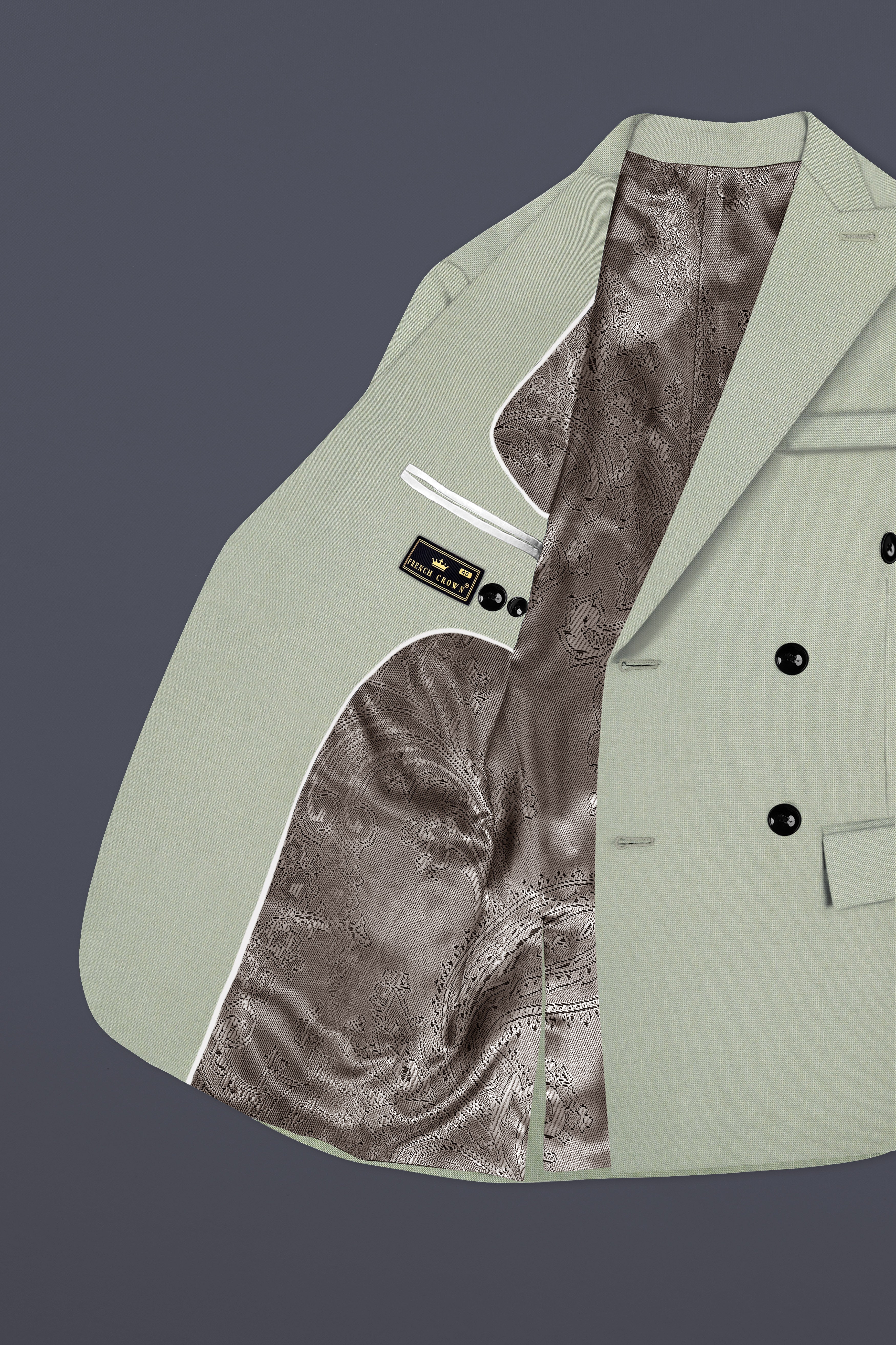 Lichen-Norway Green Solid Wool Rich Double Breasted Slight Stretch Blazer